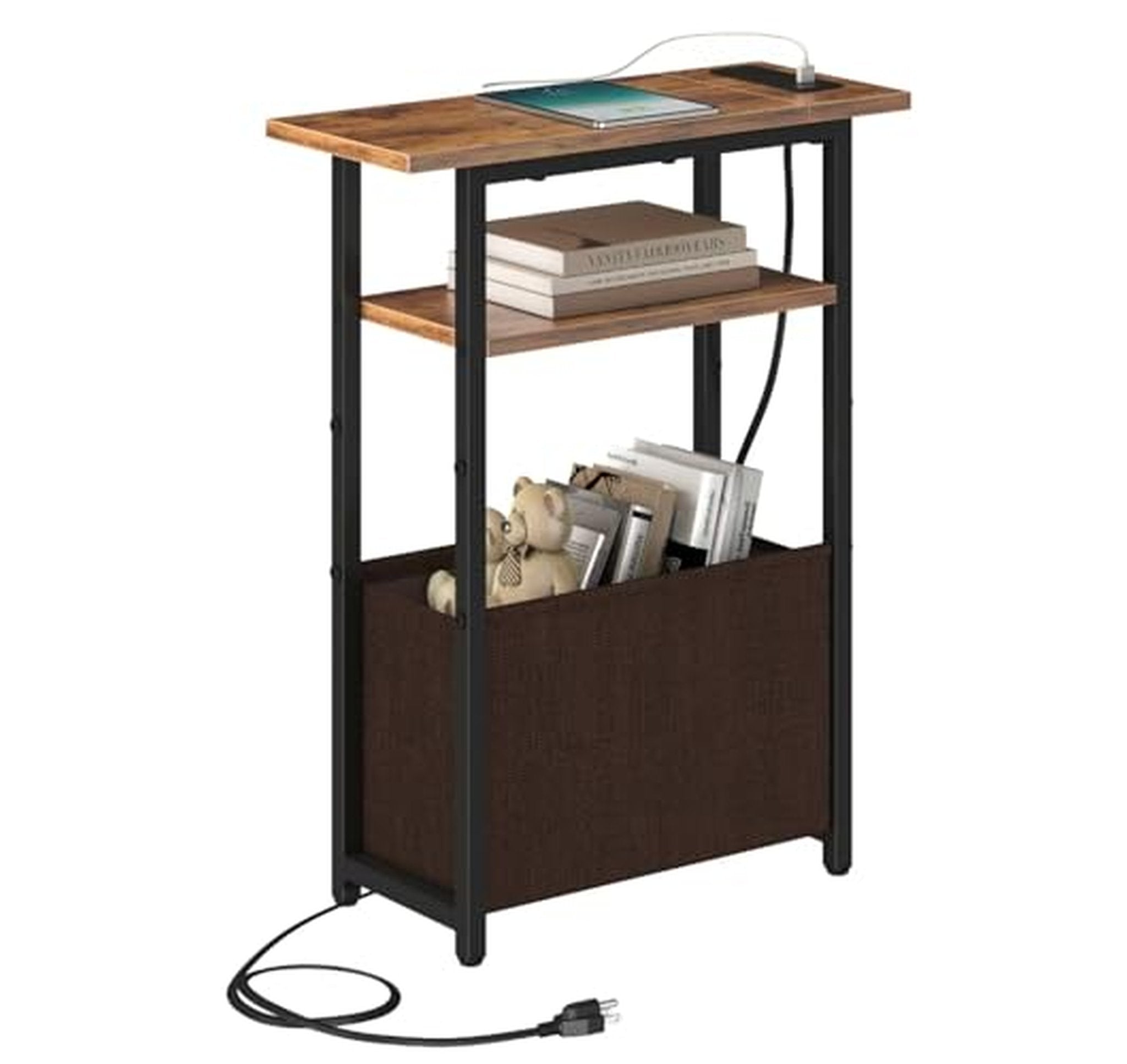 Narrow Side Table with Charging Station and Storage