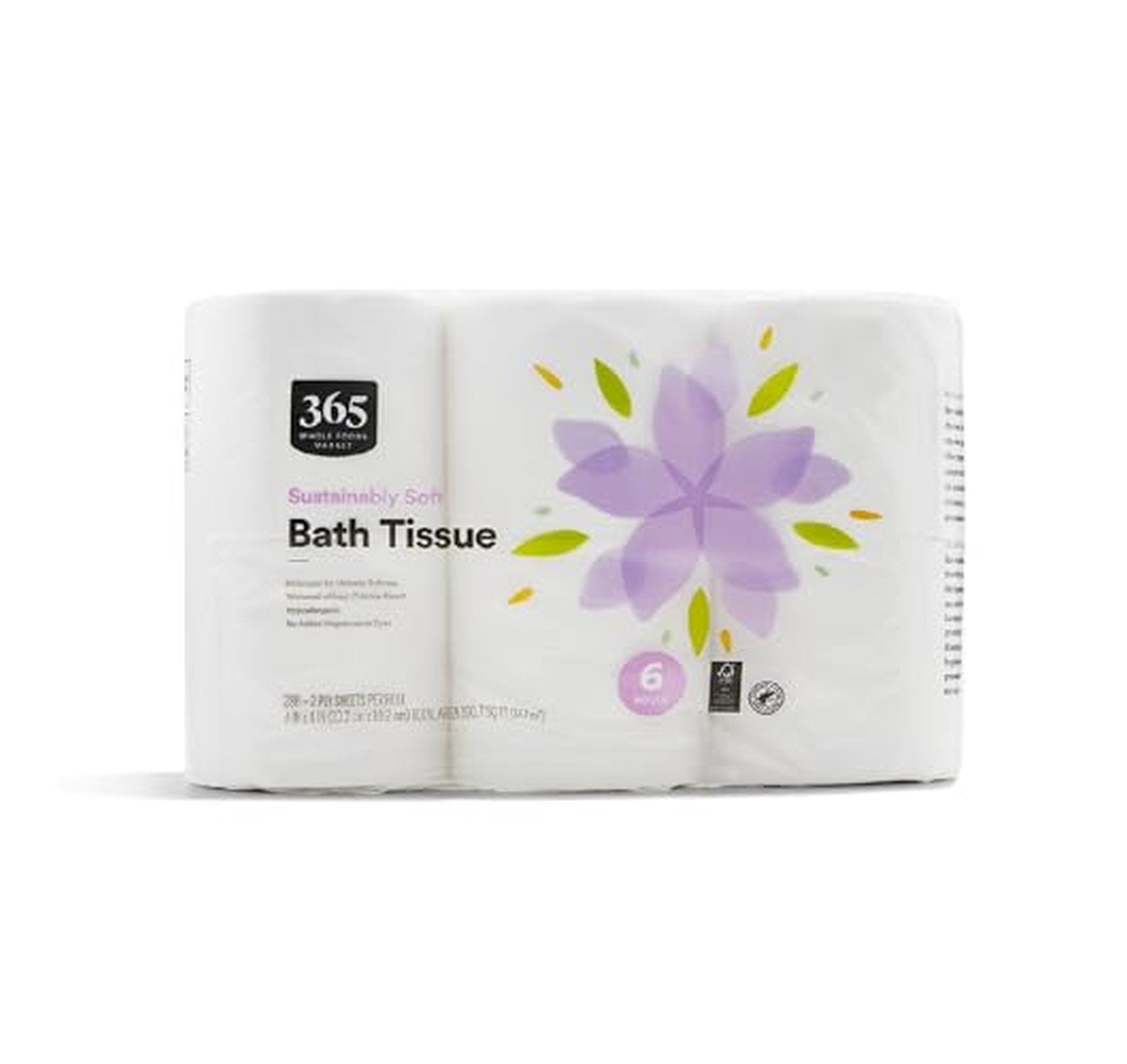 6 Pack 365 Bath Tissue Hypoallergenic Toilet Paper