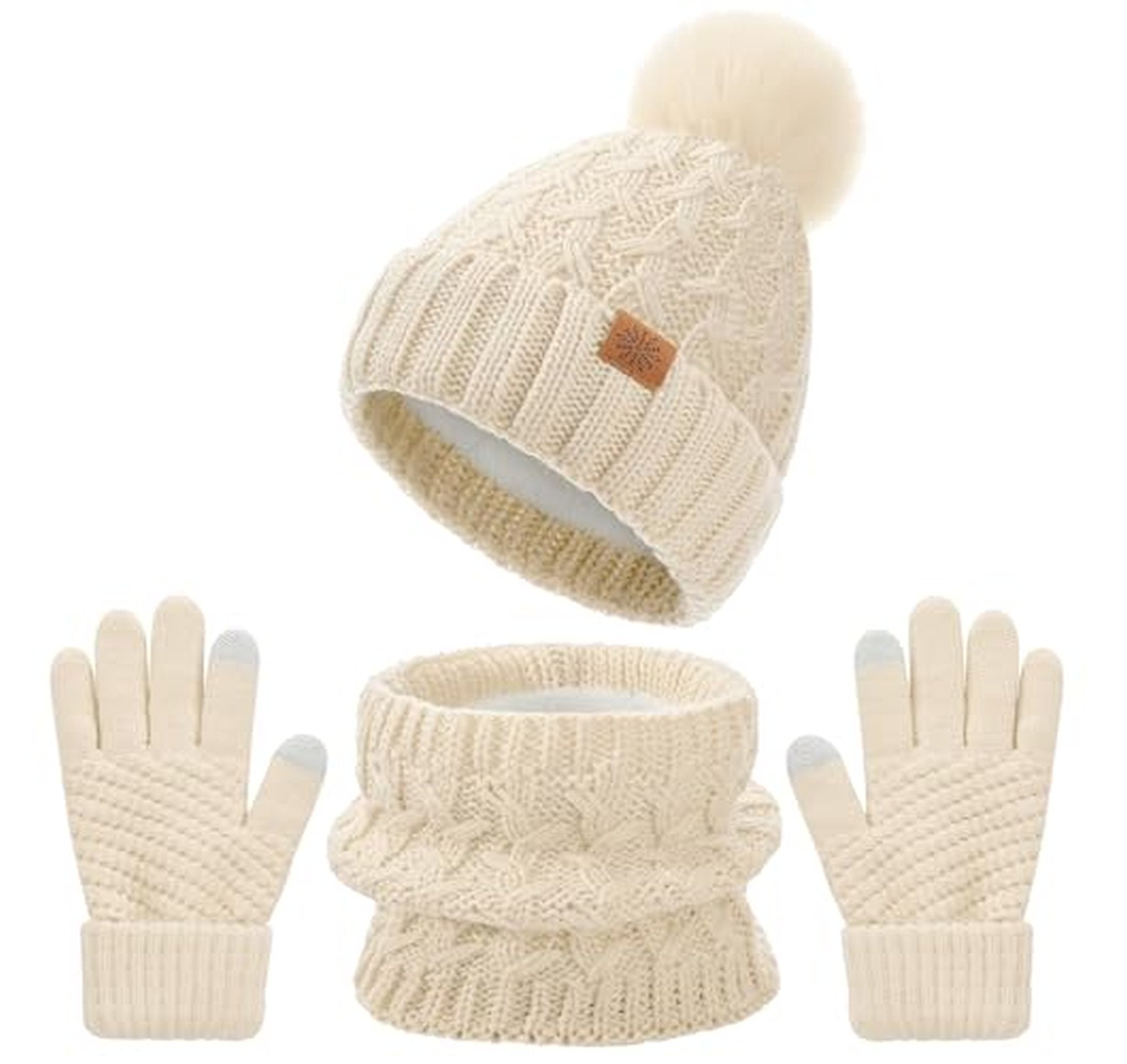 3 Piece Kids Knit Winter Hat Gloves Scarf Set