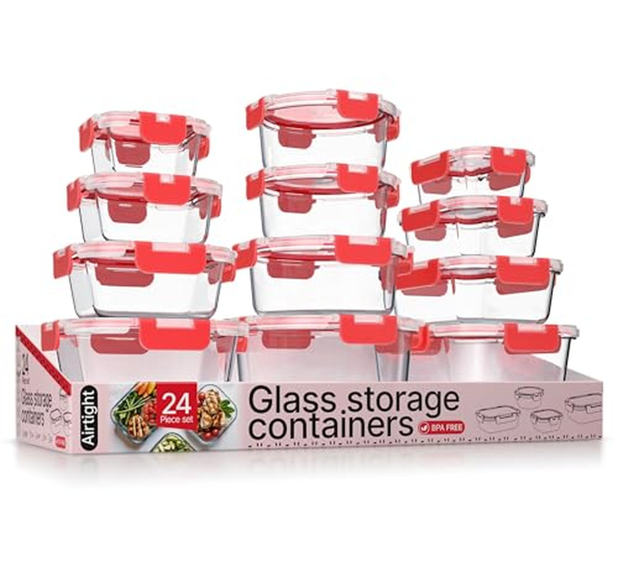 24 Piece Glass Food Storage Containers with Lids