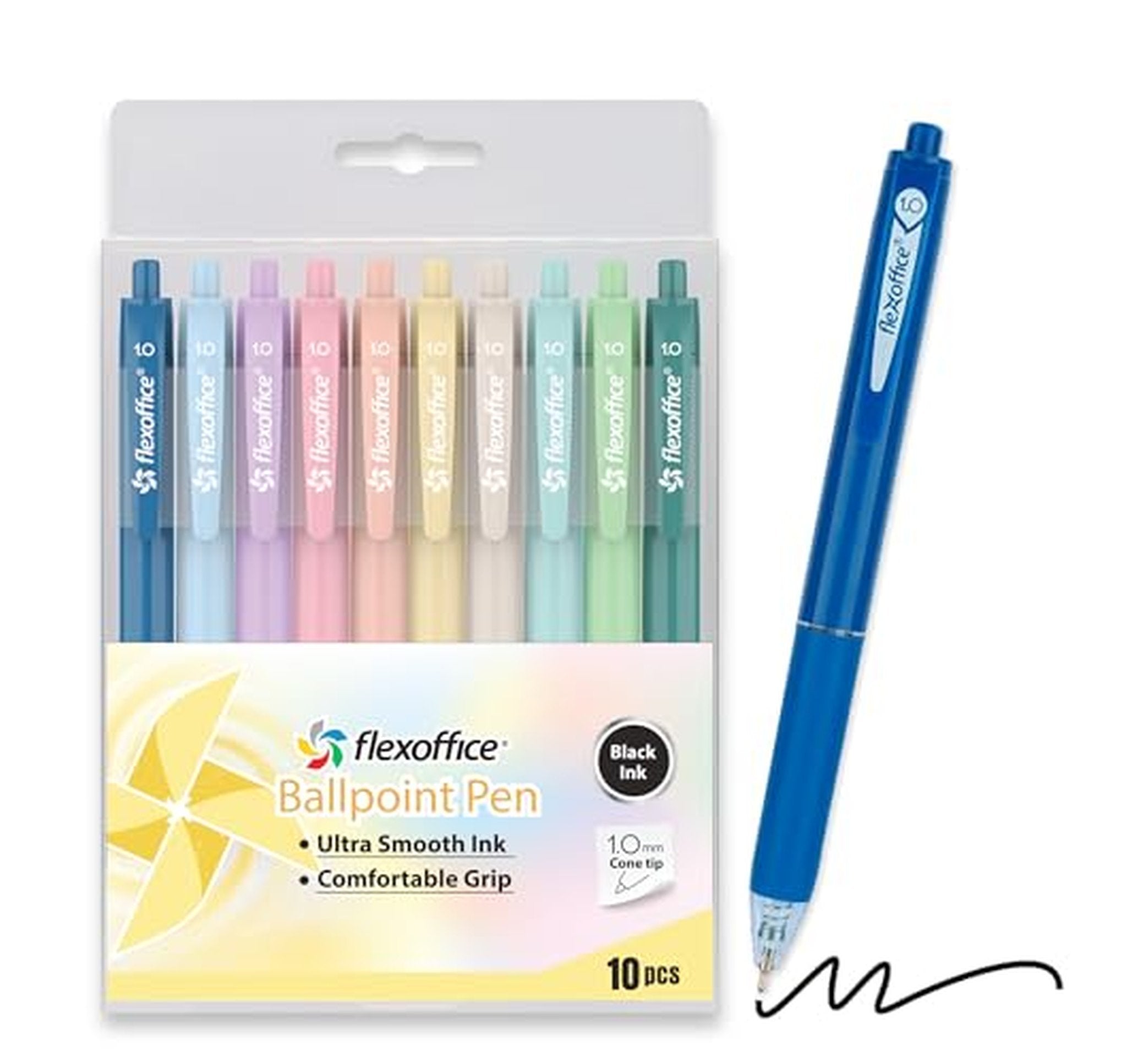10 Pack Retractable Ballpoint Pens, Black Ink, 1.0mm