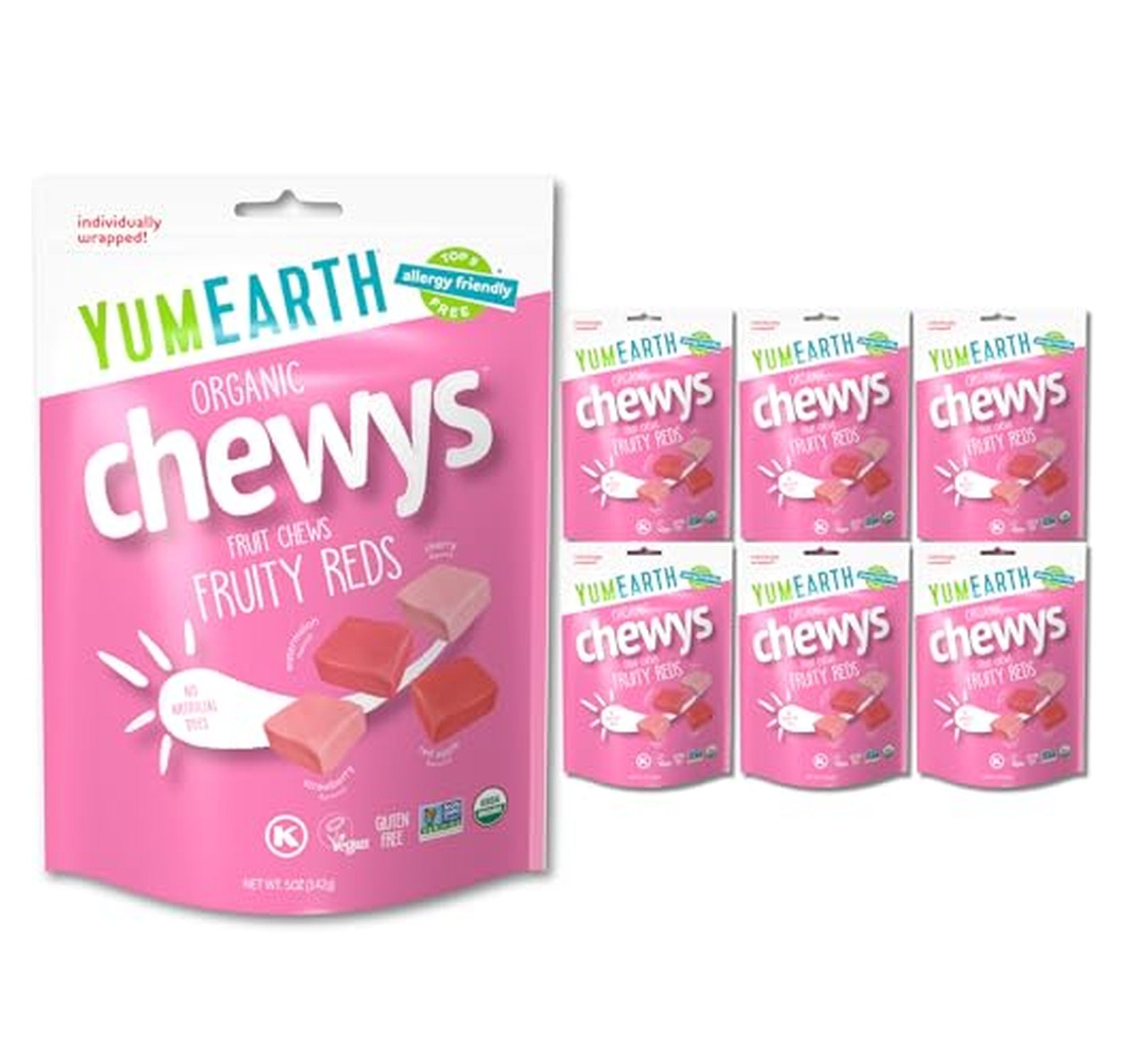 6 Pack YumEarth Organic Chewys Fruity Reds Candy