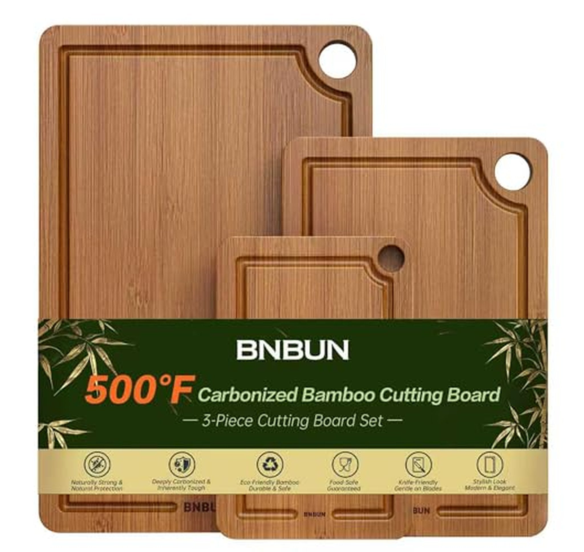 3 Pack Bamboo Cutting Boards with Juice Grooves