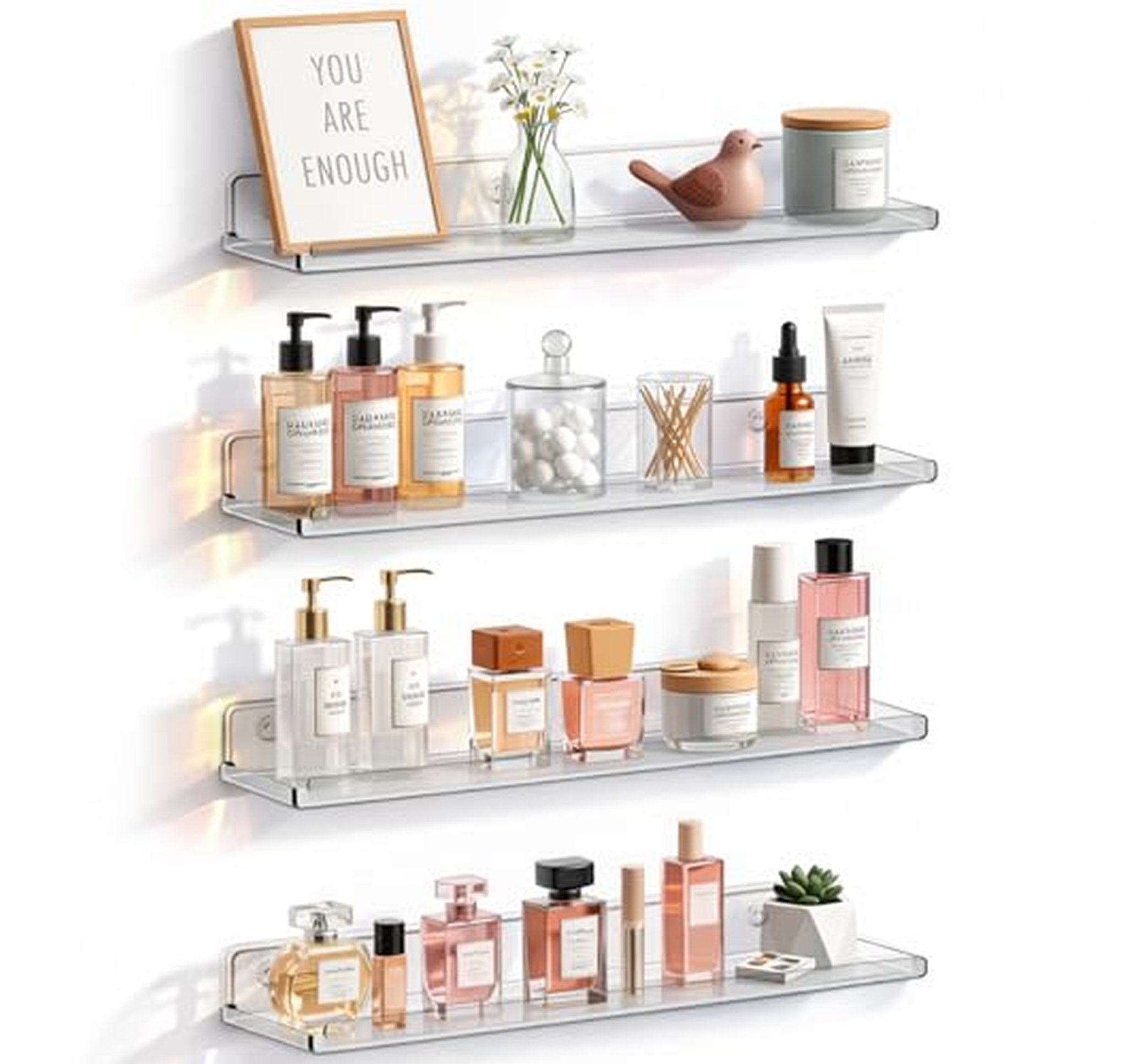 4 Pack Acrylic Floating Wall Shelves Organizer