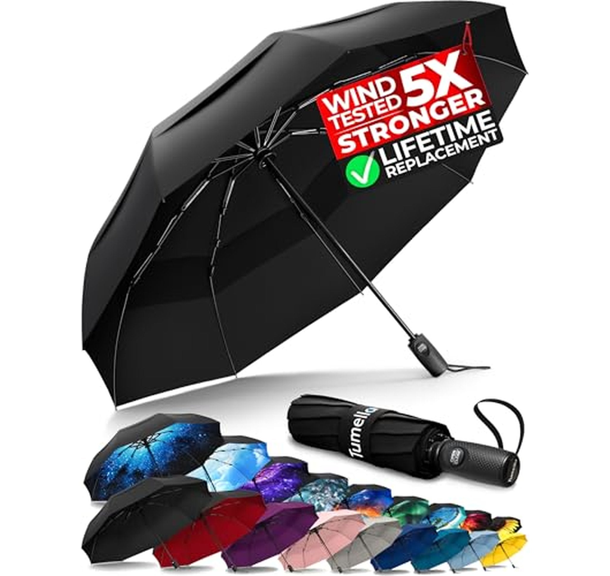 TUMELLA Windproof Compact Automatic Travel Umbrella