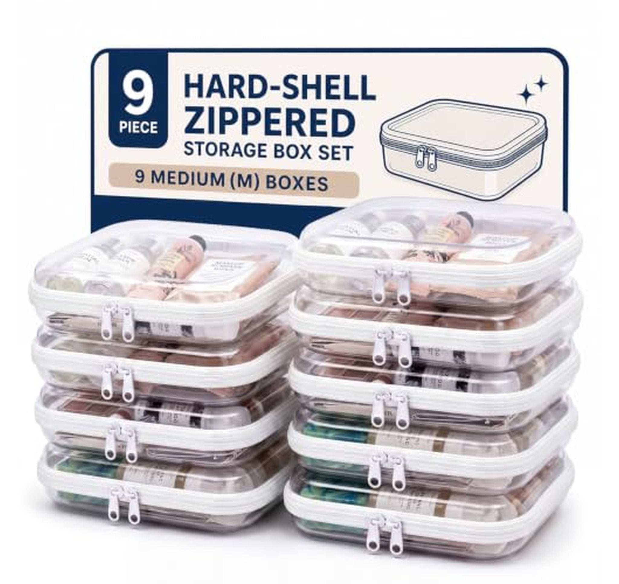 9 Pack Medium Hard Shell Zipper Storage Cases