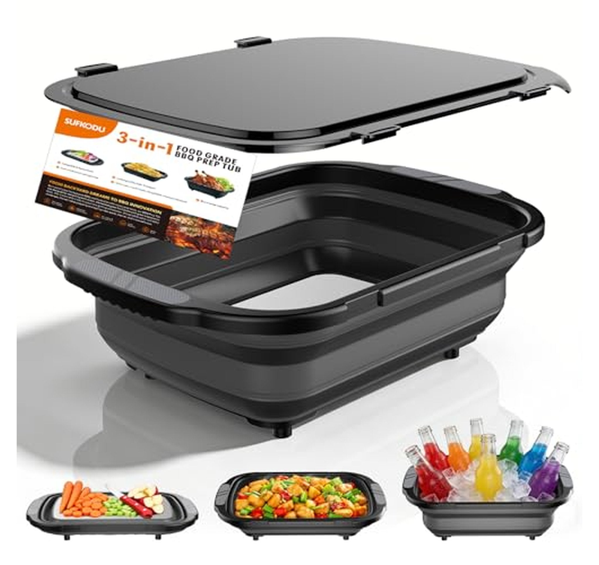 20L Collapsible Leakproof BBQ Prep Tub with Cutting Board