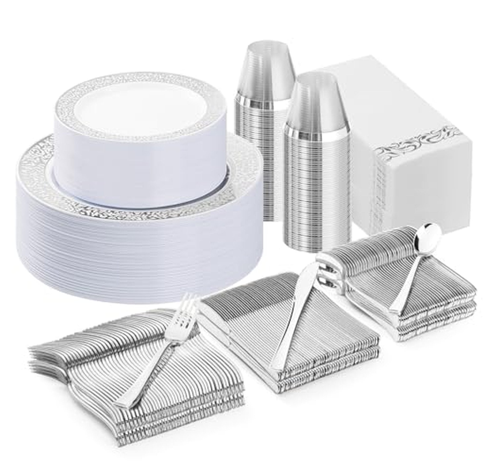 350 Piece Disposable Plastic Dinnerware Set for 50 Guests