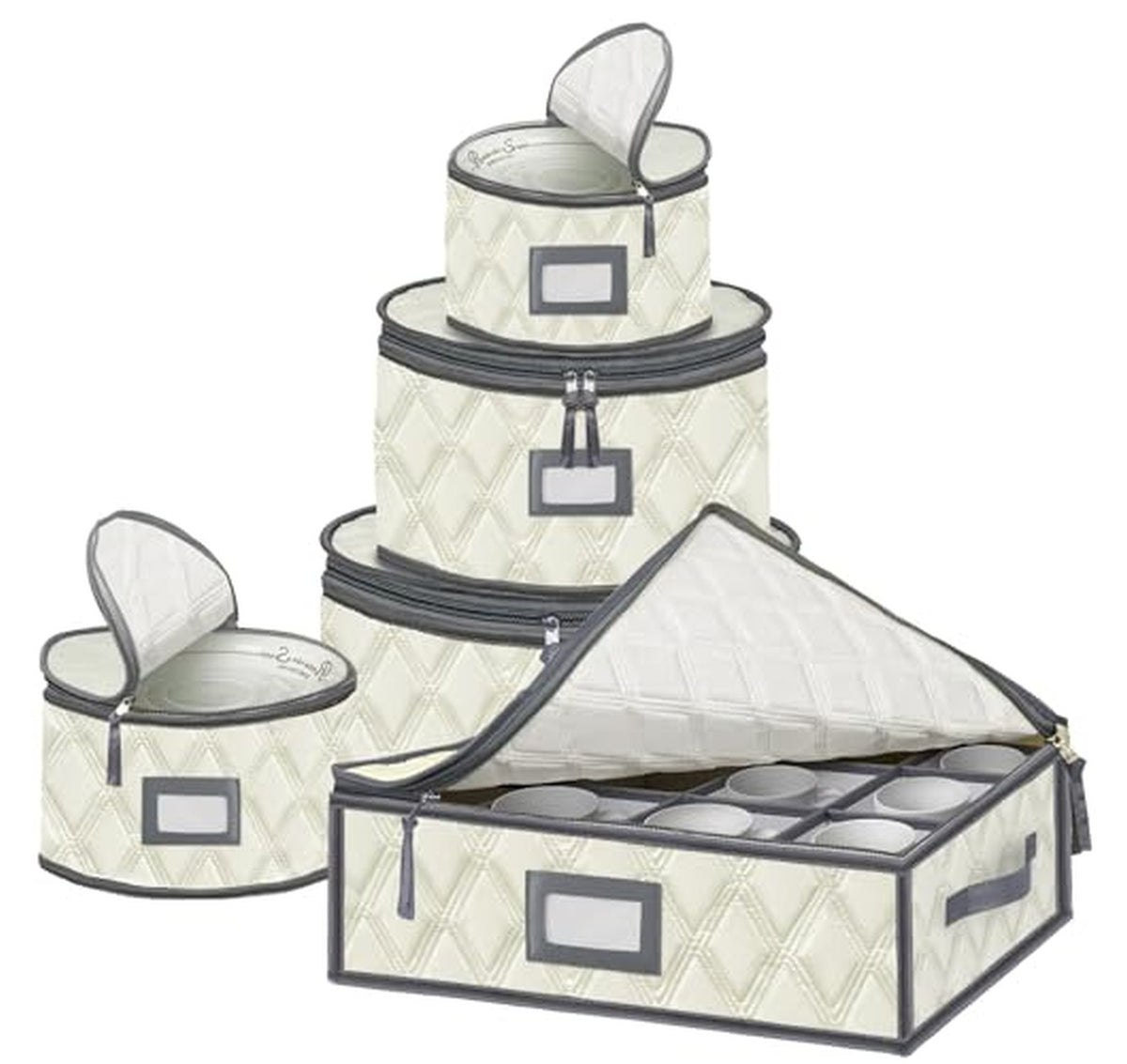 5 Pack Quilted China Storage Containers with Dividers