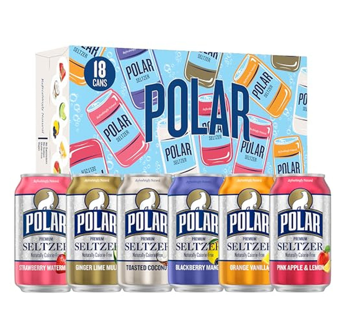 18 Pack Polar Seltzer Water Variety Sampler Cans
