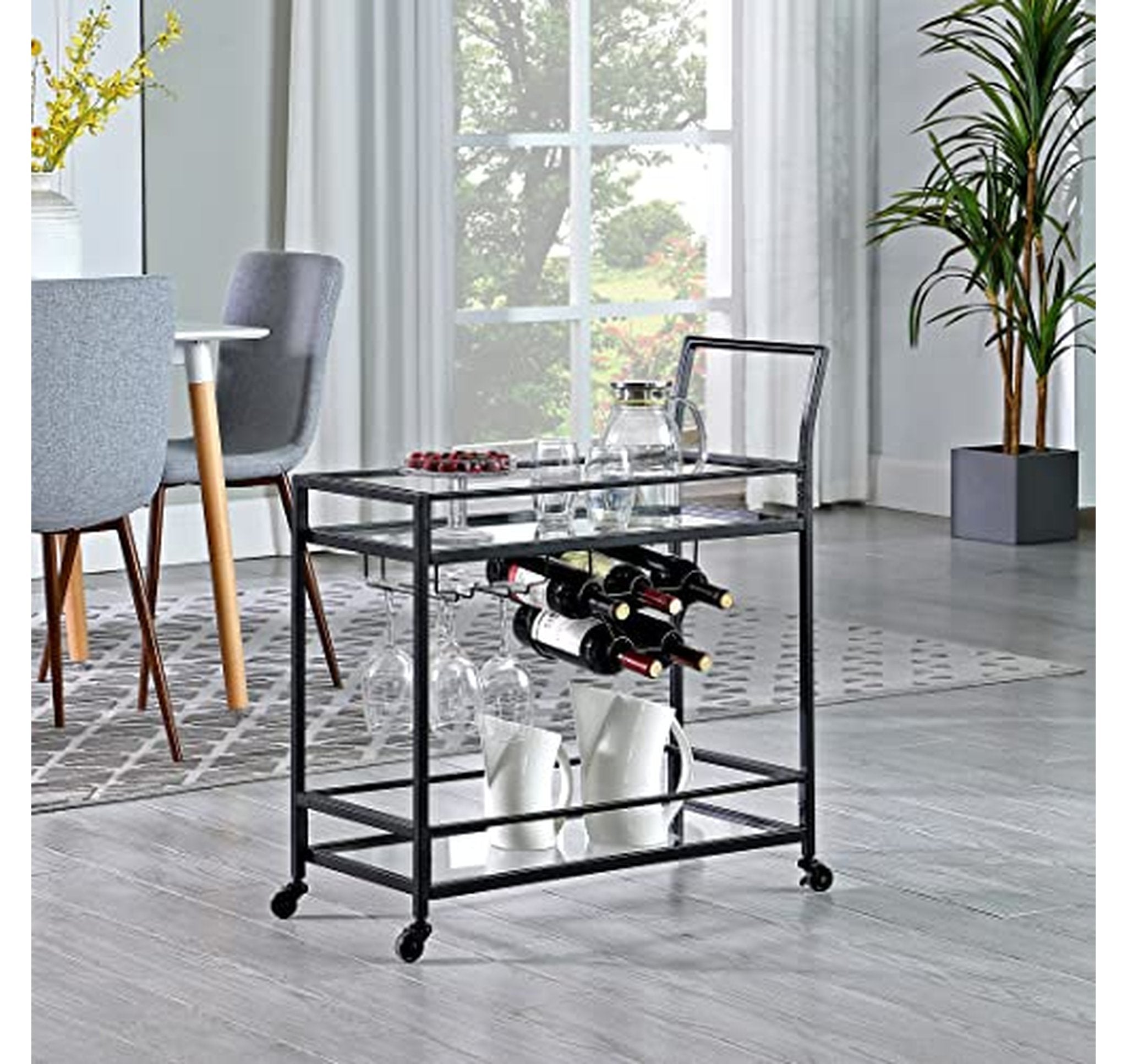 Francesca 2-Tier Rolling Bar Cart with Wine Storage