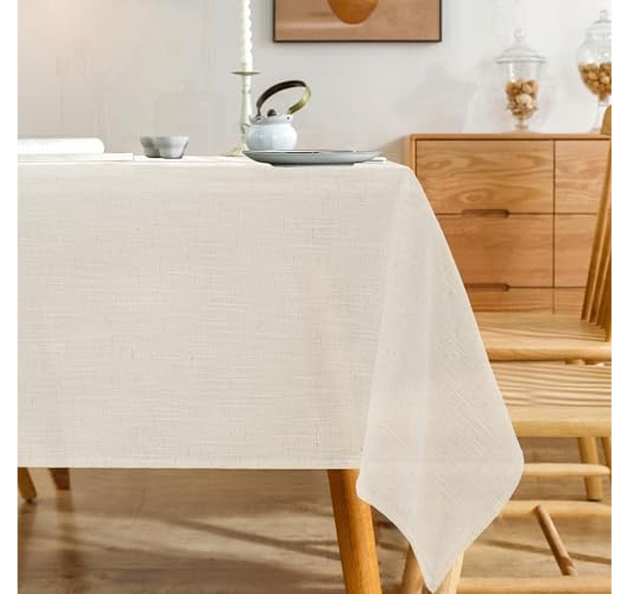 Natural Linen Textured Rectangle Tablecloth 52 x 108