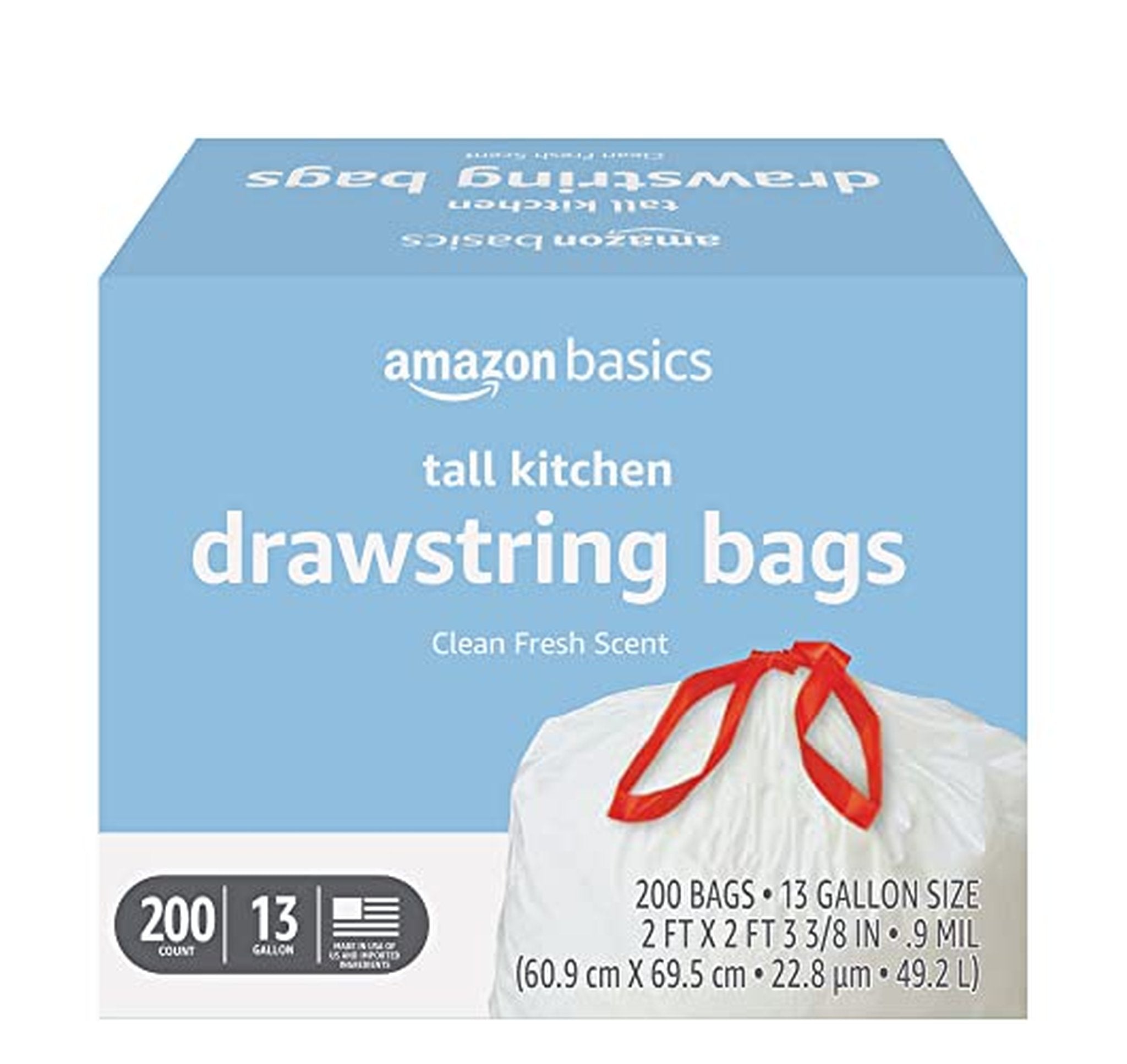 200 Count Amazon Basics Scented Tall Kitchen Trash Bags