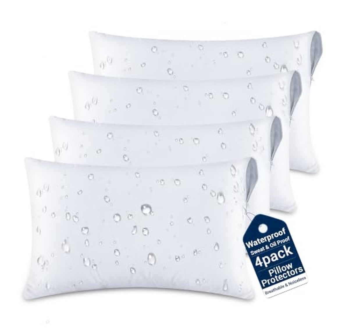 4 Pack Waterproof King Pillow Protectors Zippered Encasements
