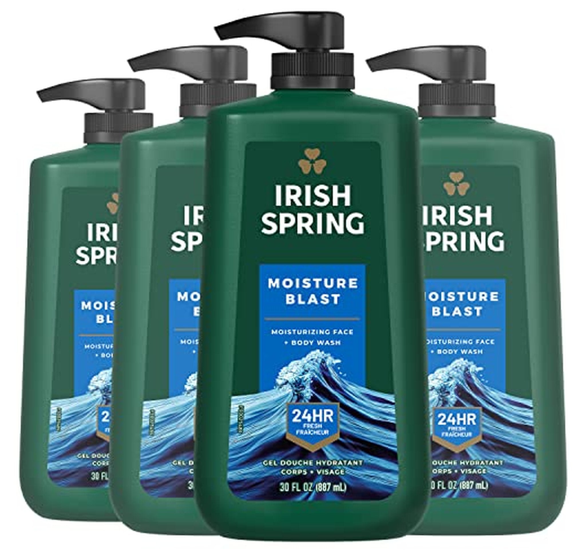 4 Pack Irish Spring Moisture Blast Body Wash Pump 30oz