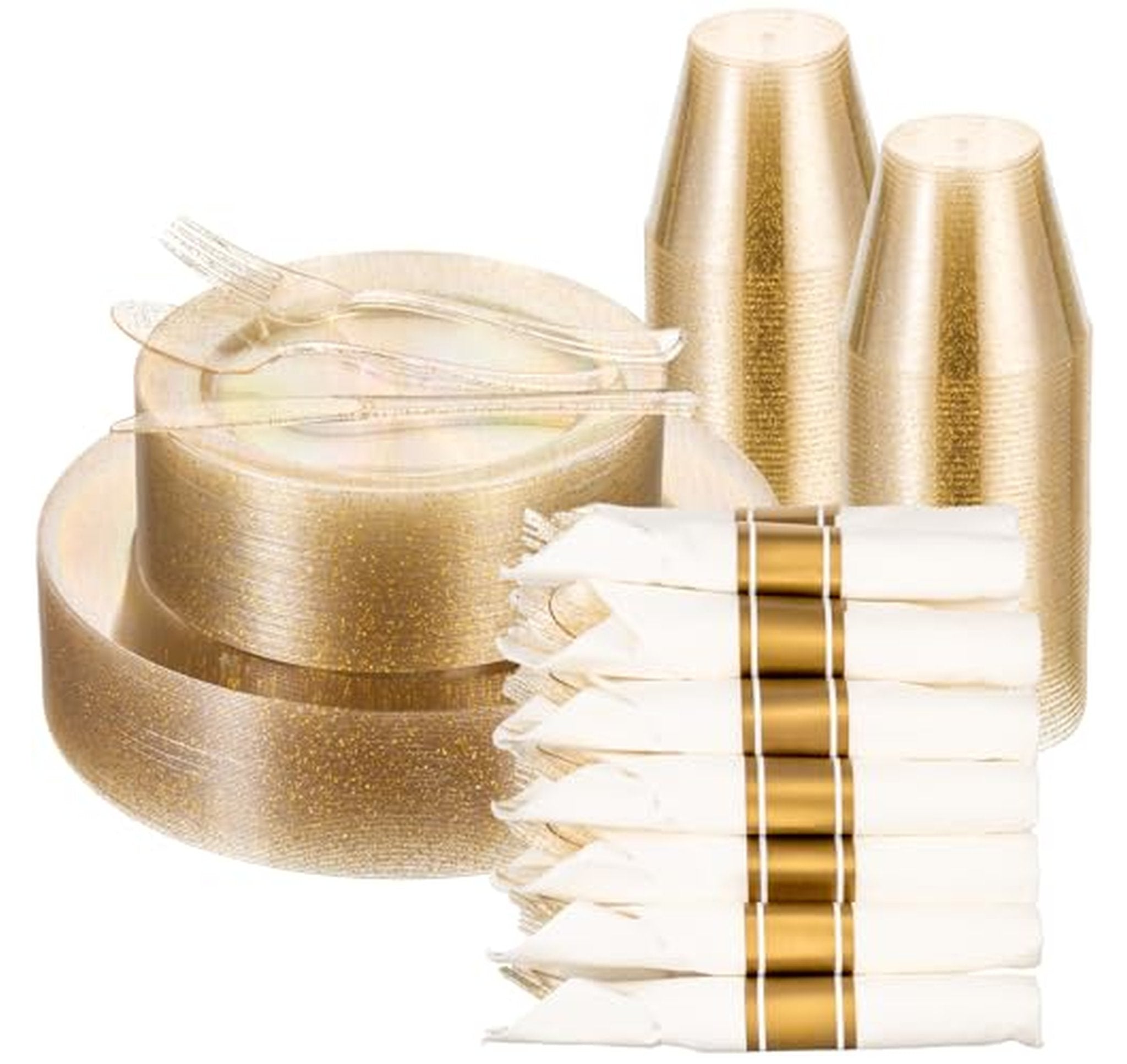 350 Piece Glitter Plastic Dinnerware Set for 50 Guests