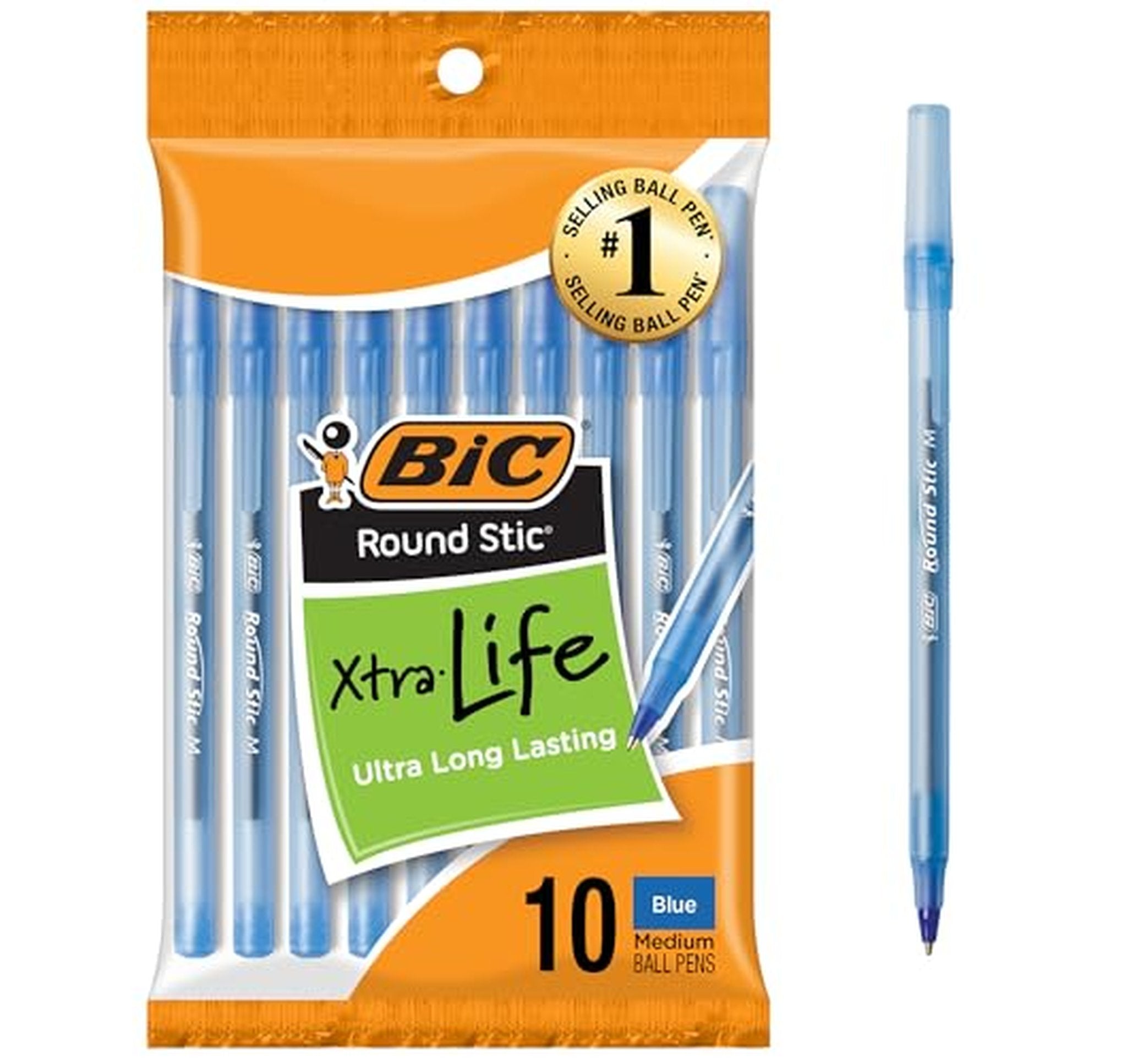 10 Pack BIC Round Stic Xtra Life Ballpoint Pens