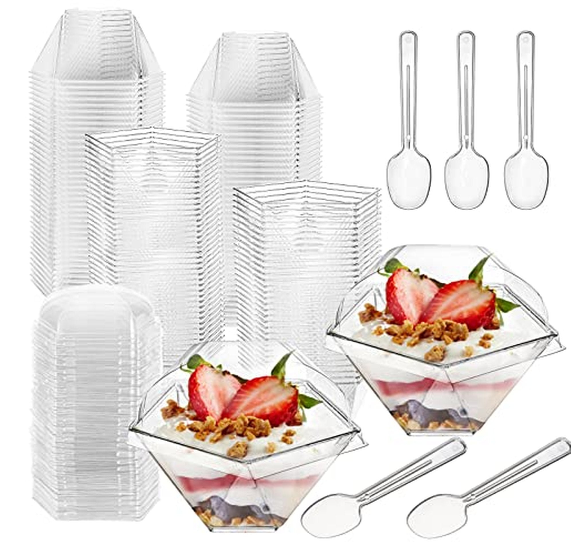 100 Pack 3.7 oz Plastic Dessert Cups with Lids