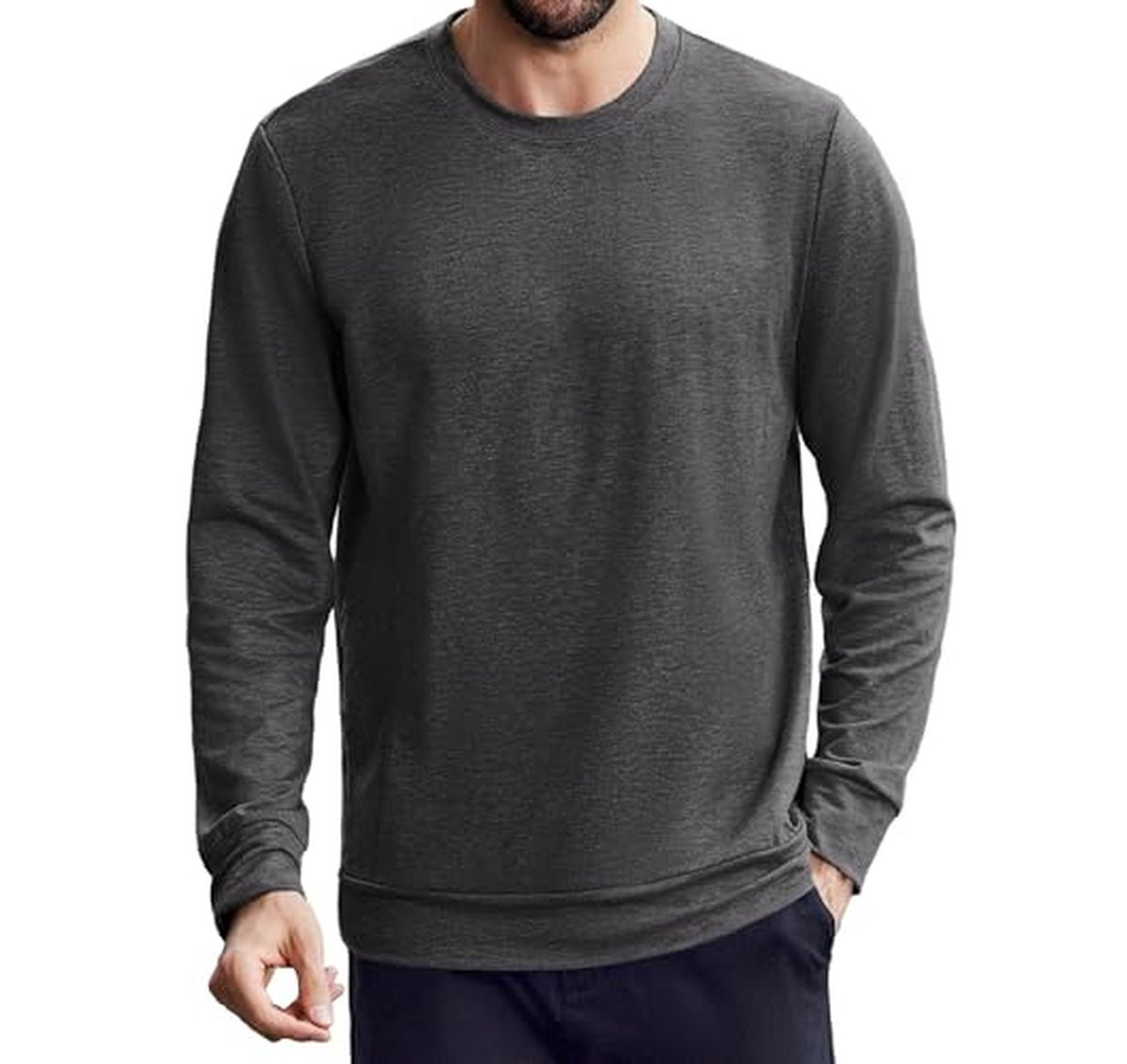 Long Sleeve Crew Neck T-Shirt with Zipper Pocket
