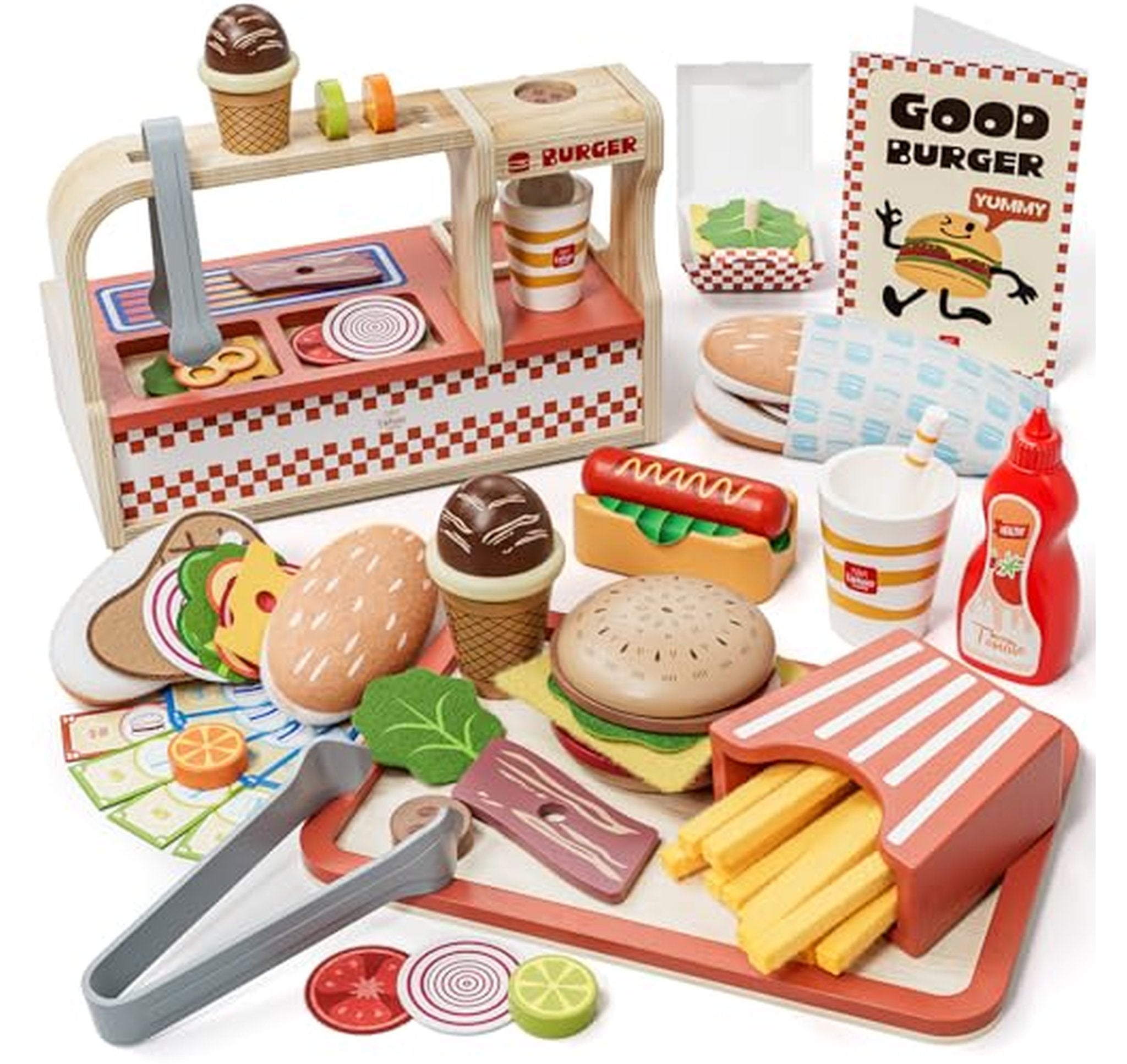 Wooden Play Food Hamburger Shop Kitchen Set