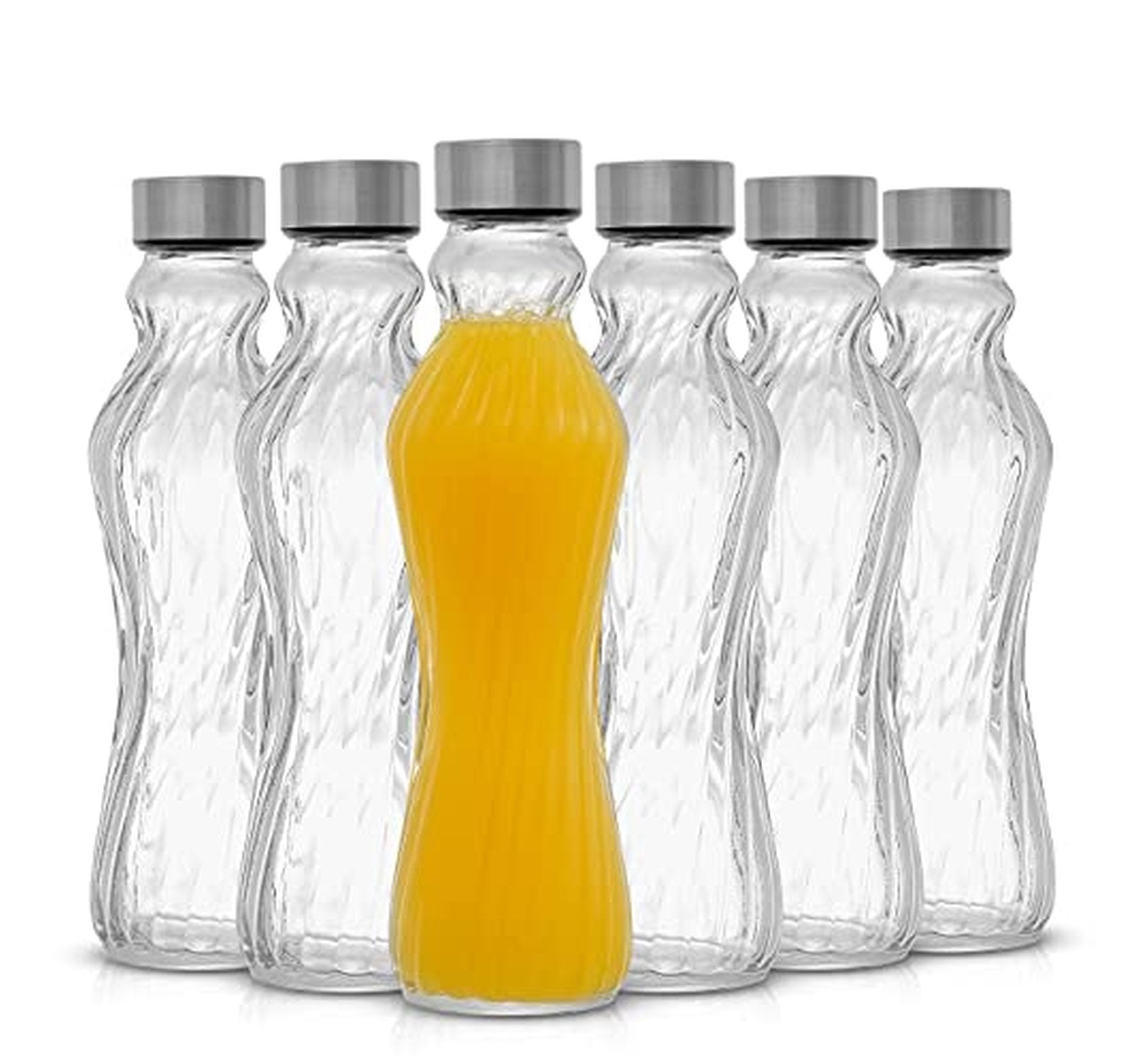 6 Pack JoyJolt 18 oz Fluted Glass Water Bottles