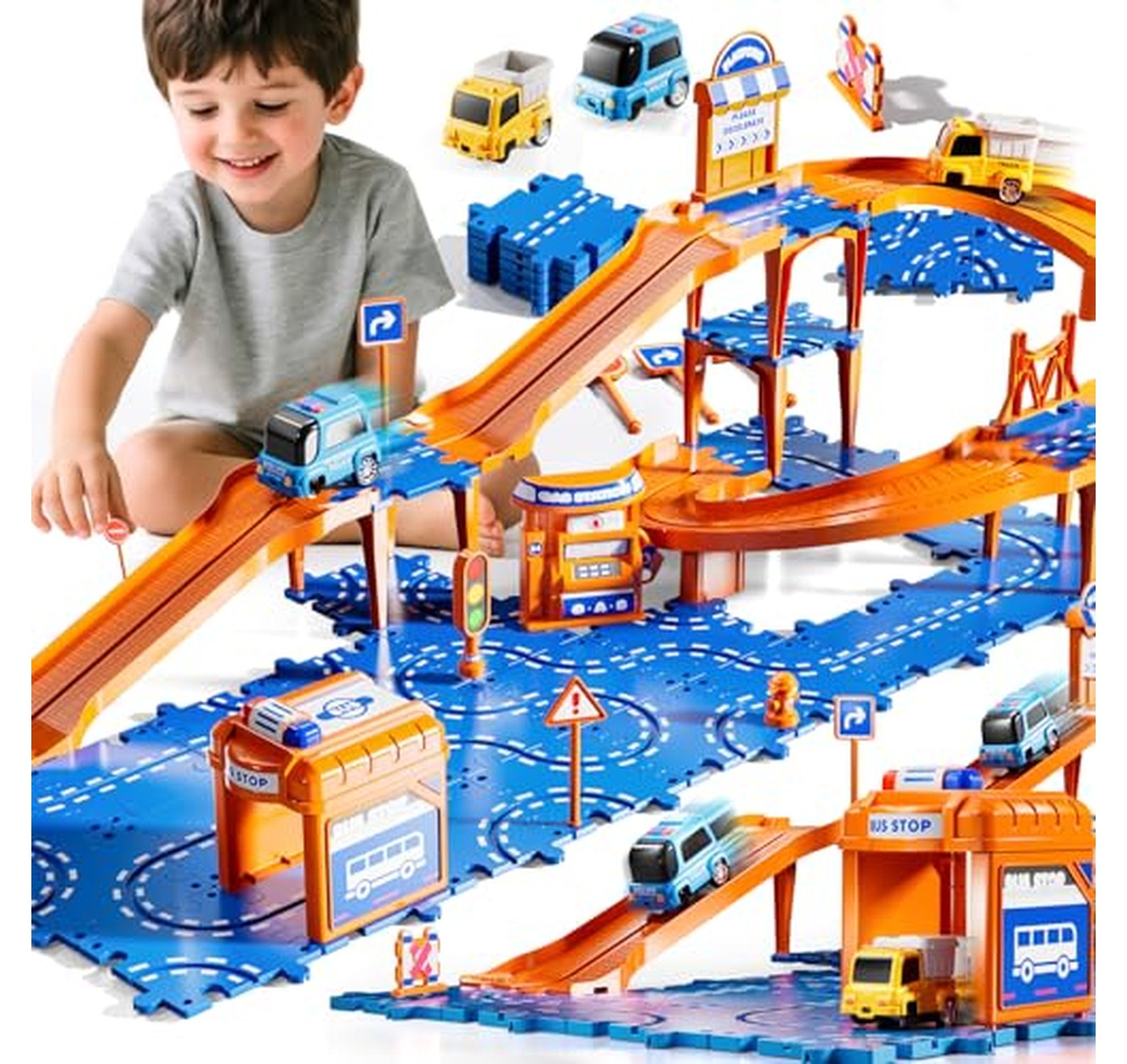Kids 4-Tier Car Race Track Set with Cars