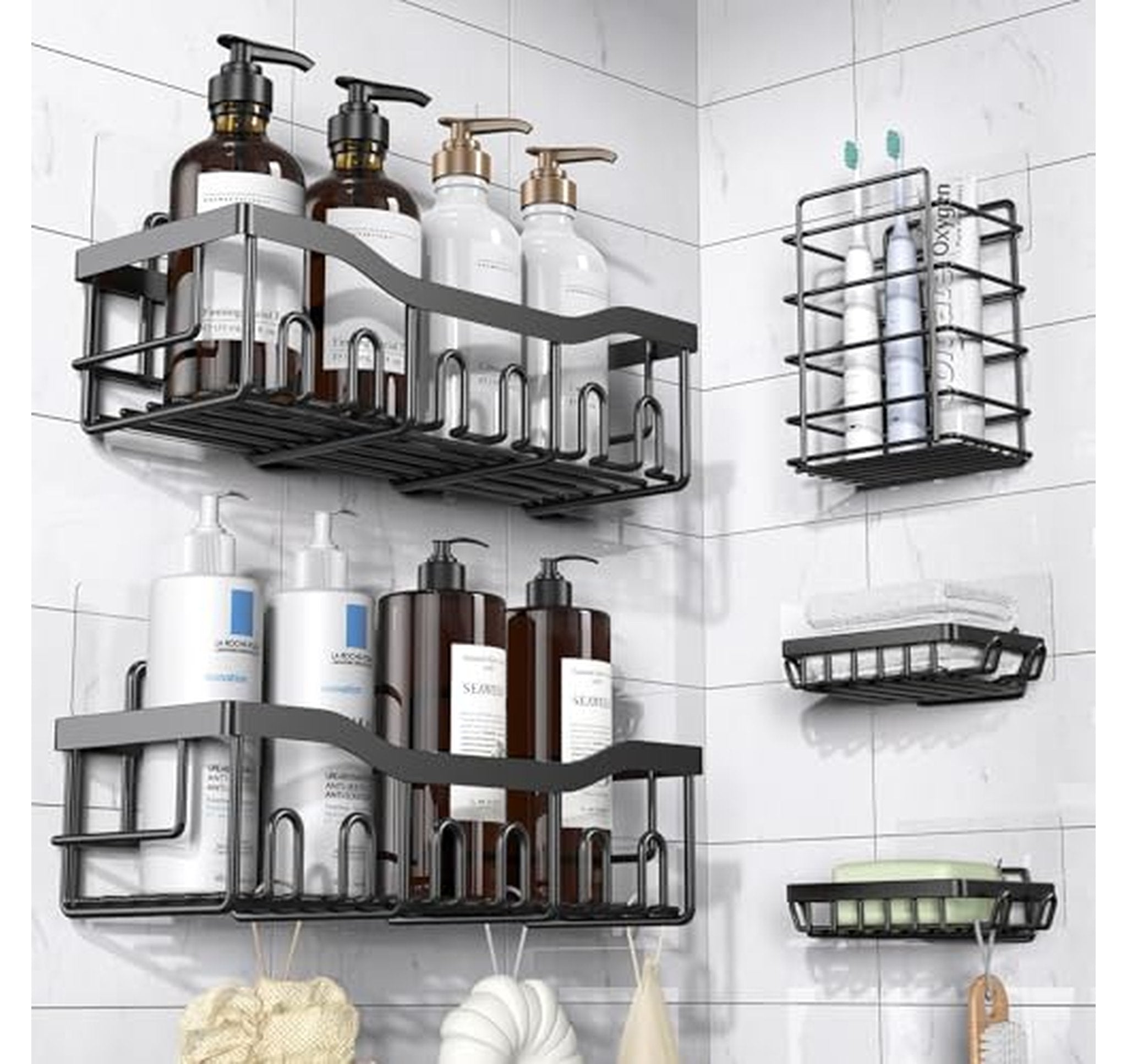5 Pack Adhesive Rustproof Stainless Steel Shower Caddies
