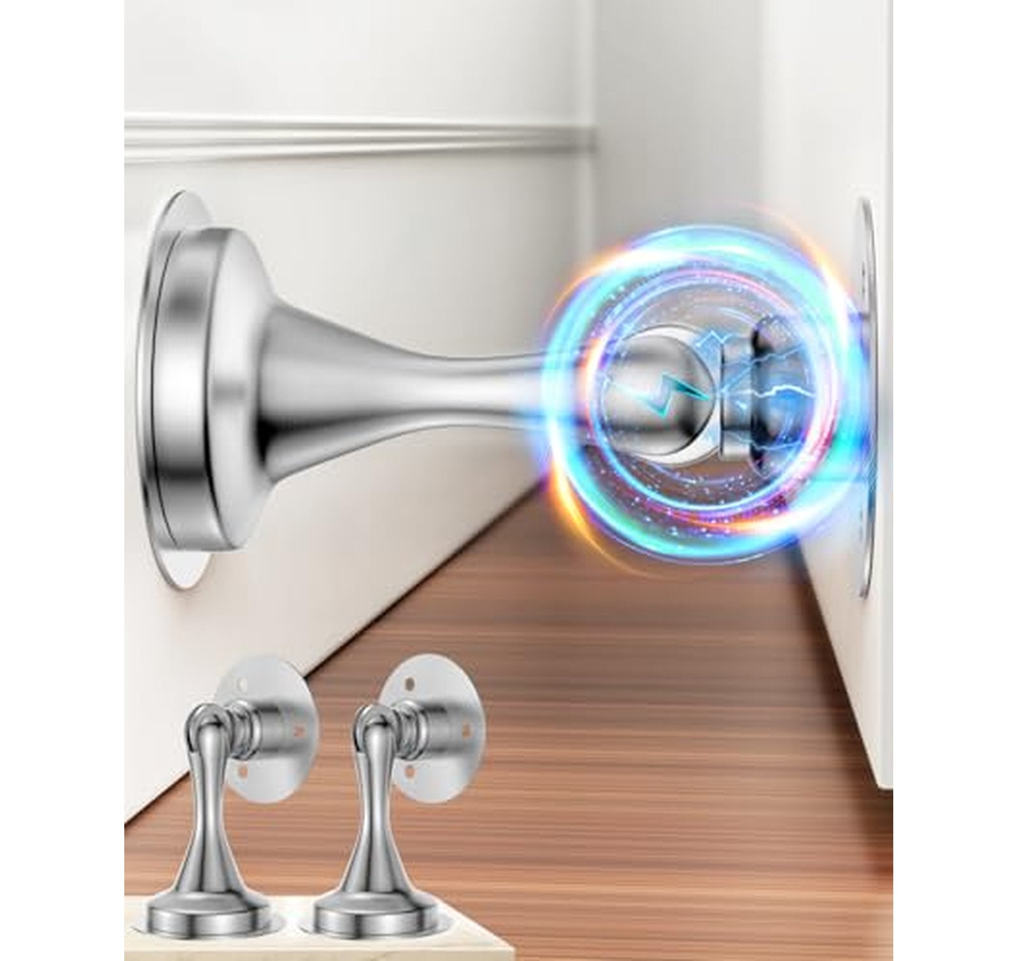 2 Pack Magnetic Door Stoppers with Adhesive and Screws