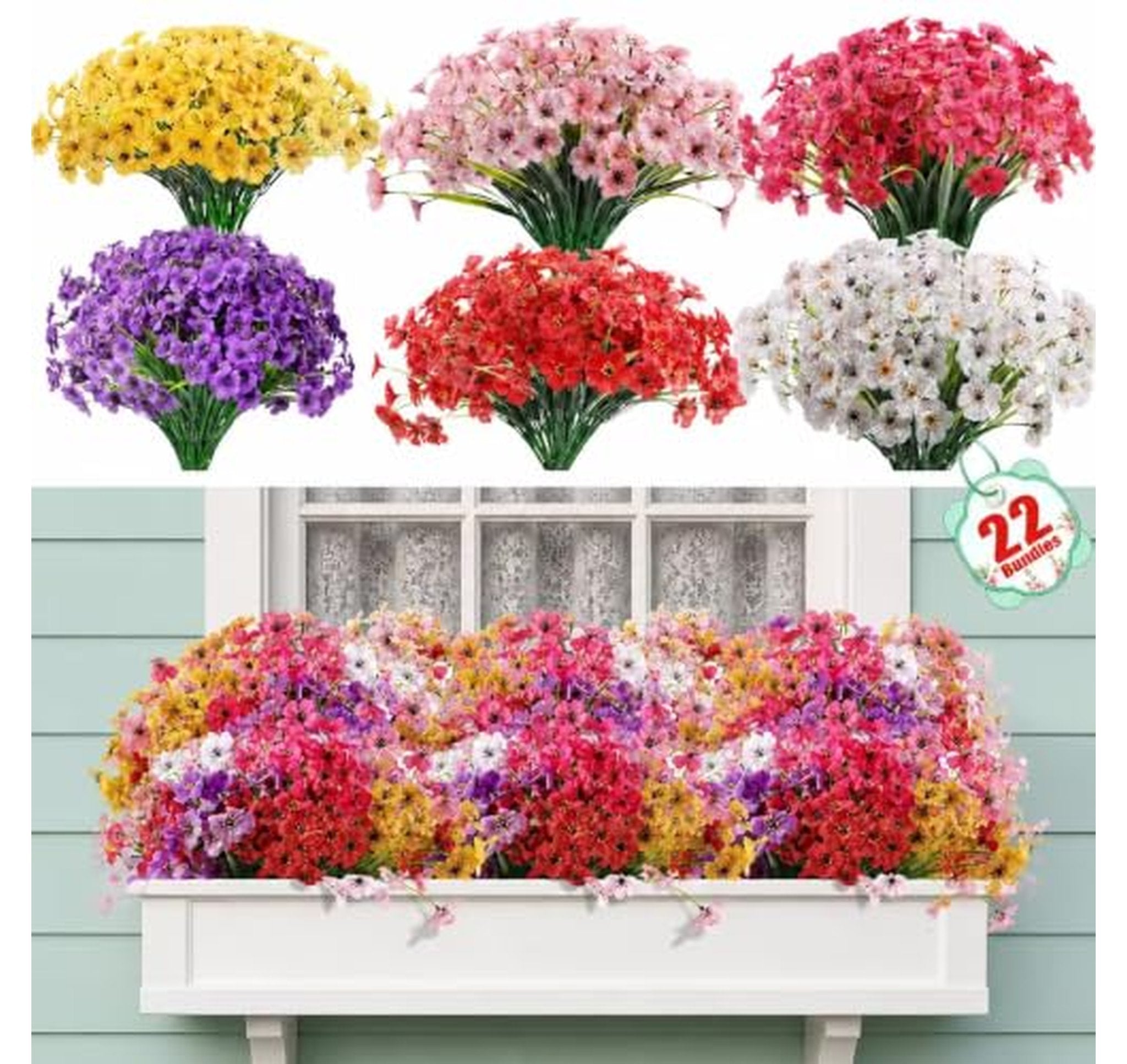22 Pack Artificial Outdoor Indoor Fake Flower Plants