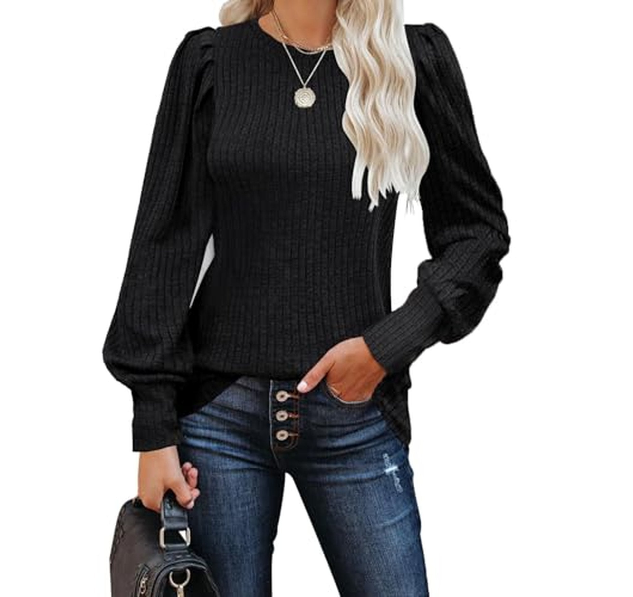 Ribbed Long Sleeve Crew Neck Pullover Sweater
