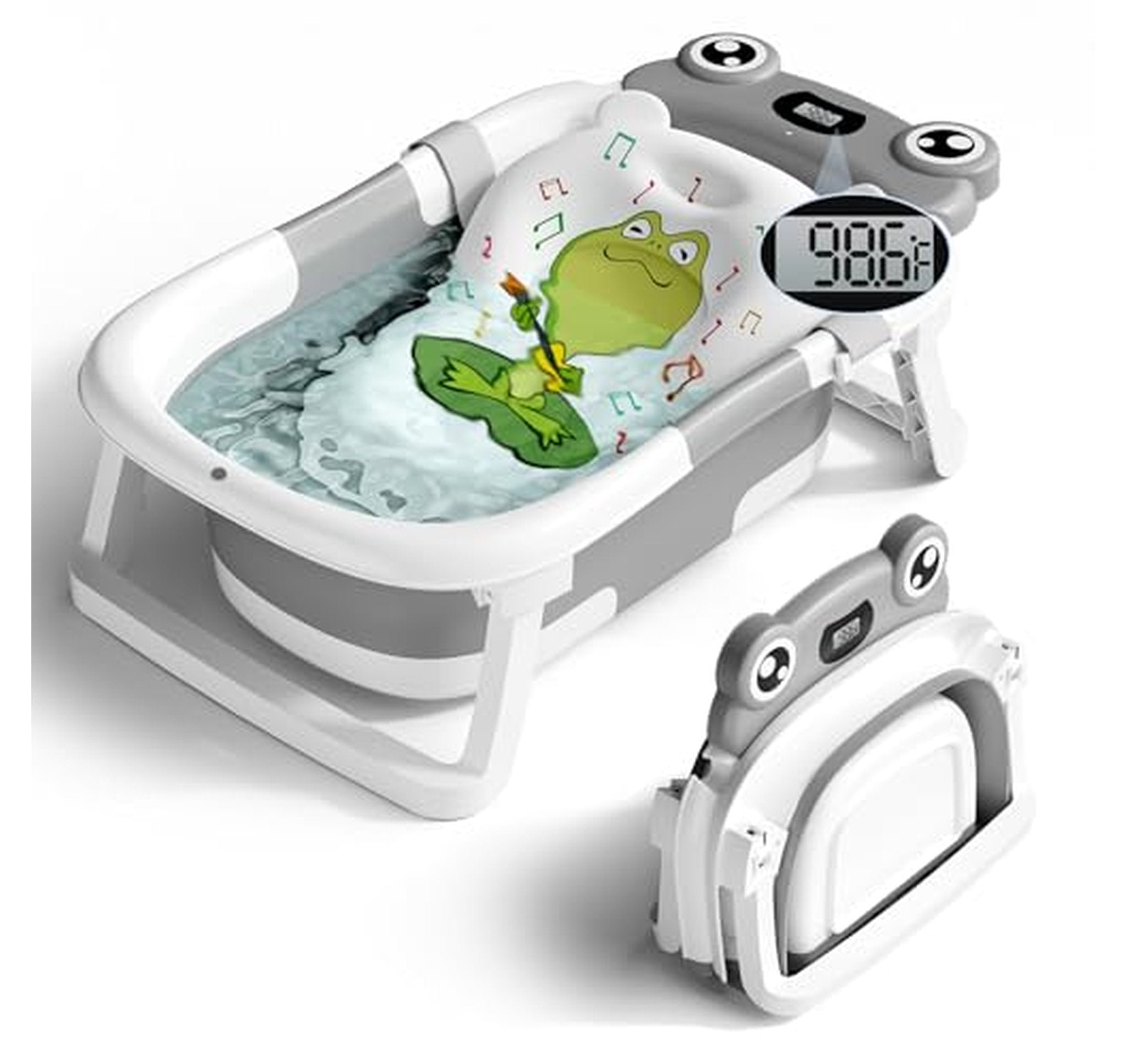 Collapsible Baby Bathtub with Cushion and Thermometer