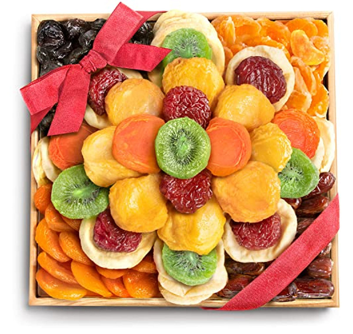 Gourmet Dried Fruit Gift Basket Wooden Tray Kosher