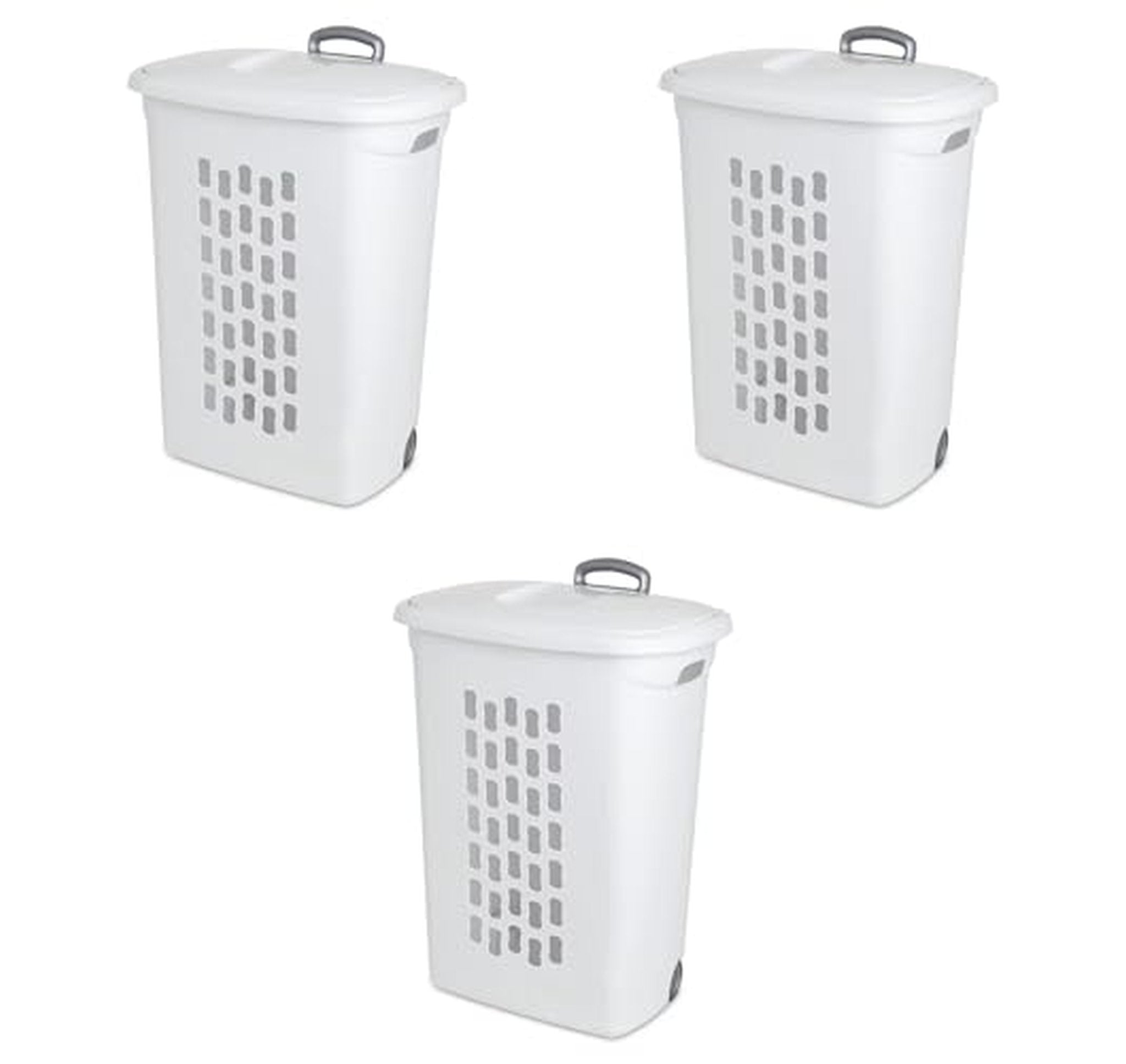 3 Pack Sterilite Wheeled Laundry Hampers with Lids