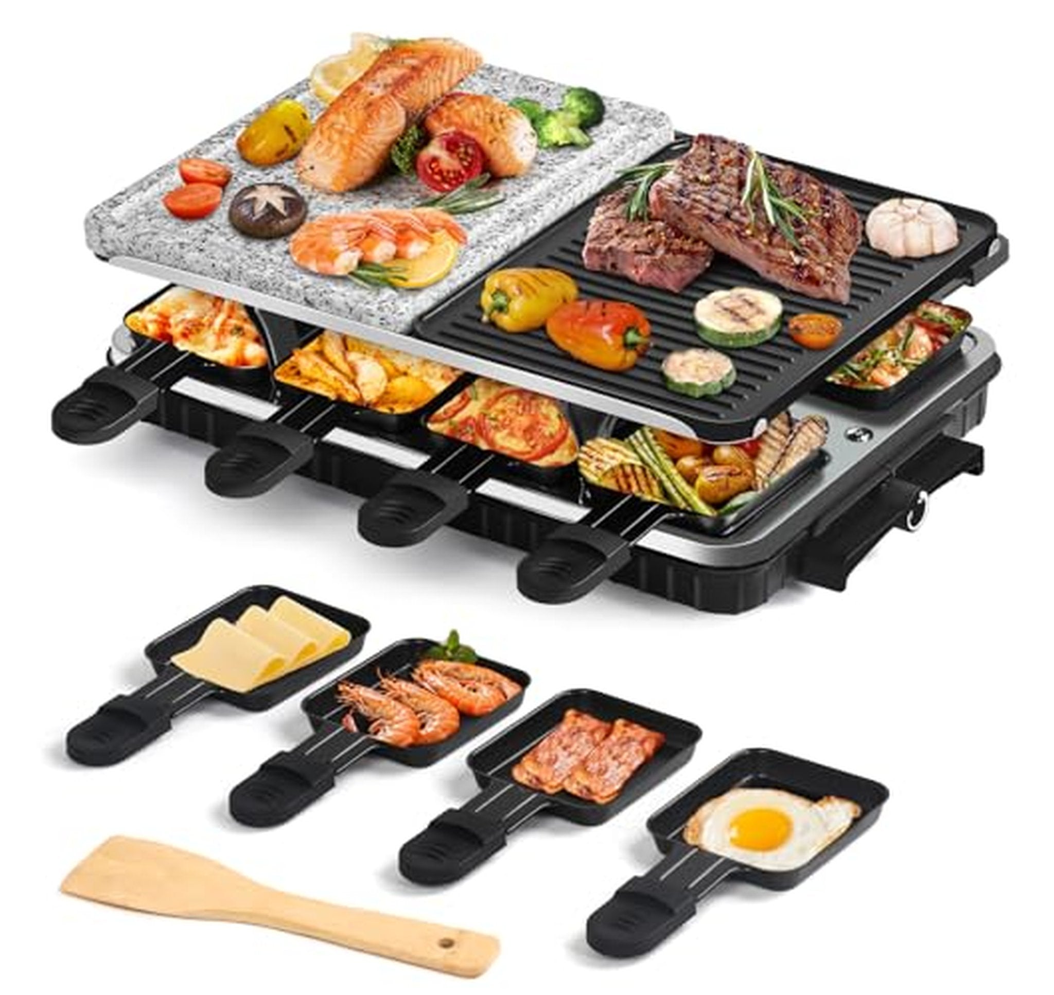 1300W Smokeless Raclette Grill with Stone and Pans