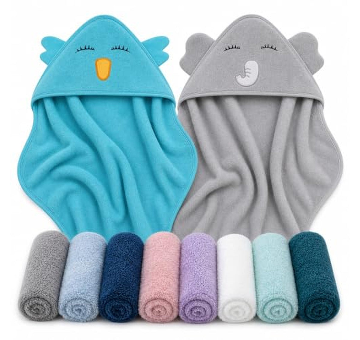 2 Pack Hooded Baby Towels with 8 Washcloths