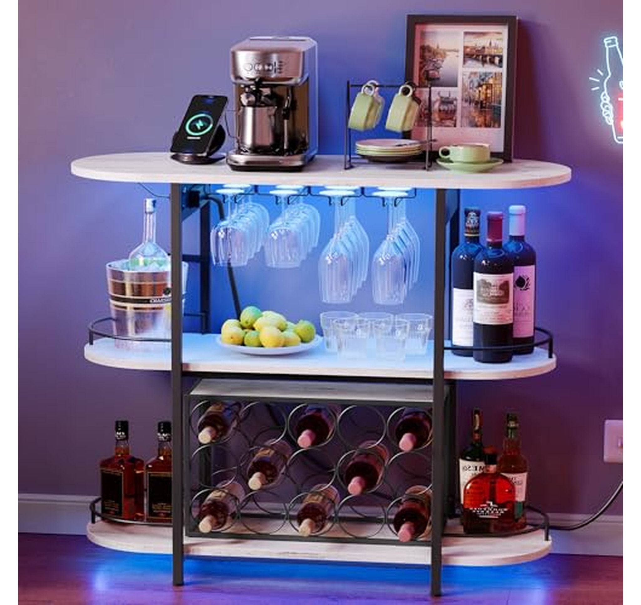 VASAGLE LED Bar Cabinet with Wine Rack