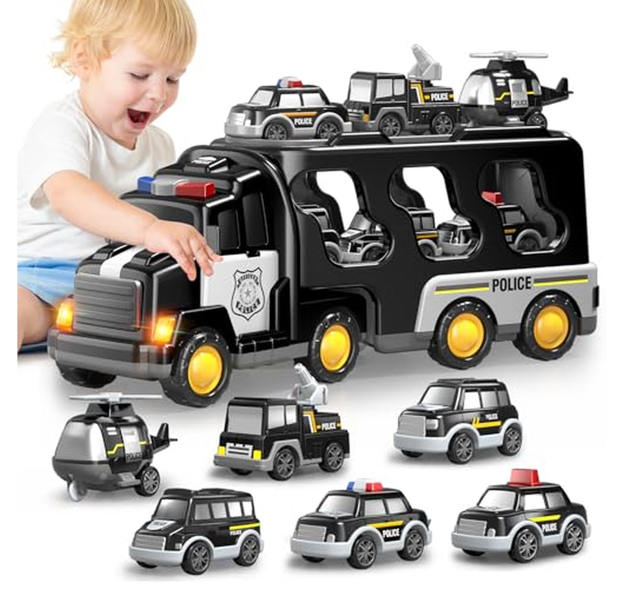 7 in 1 Police Transport Carrier Truck Toy Set