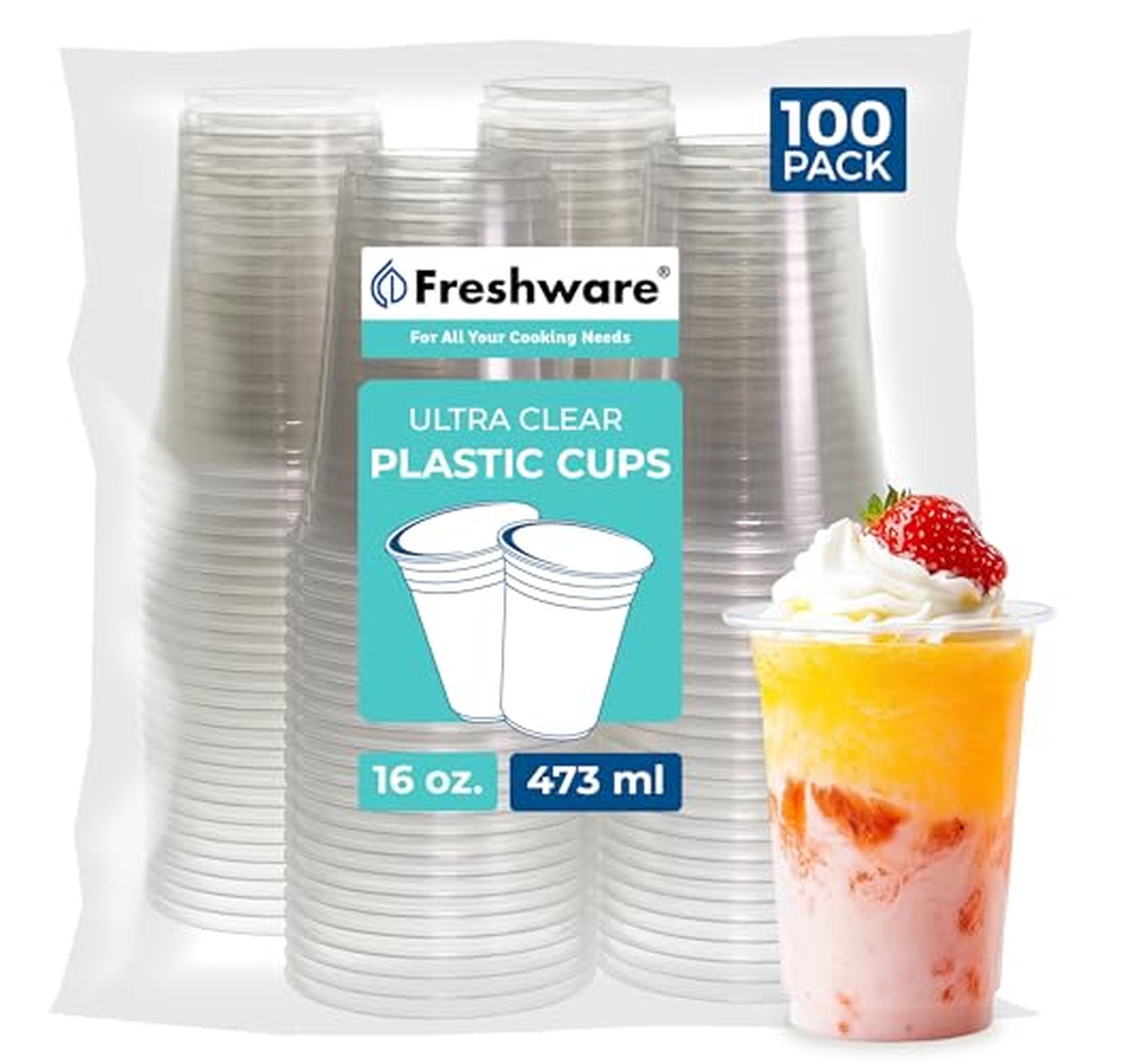 100 Count 16 oz Disposable Plastic Cups
