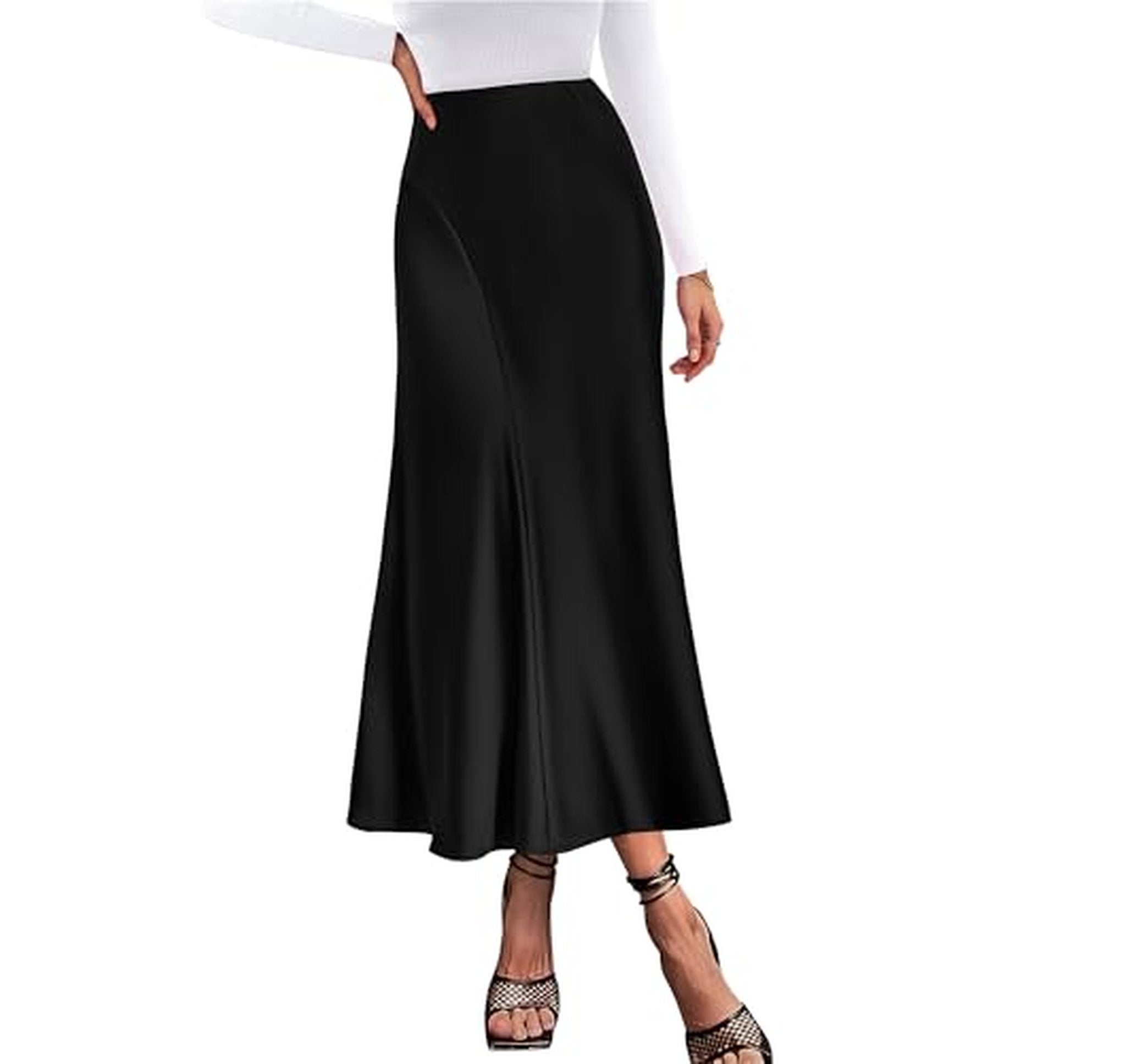 High Waisted Satin A-Line Maxi Skirt