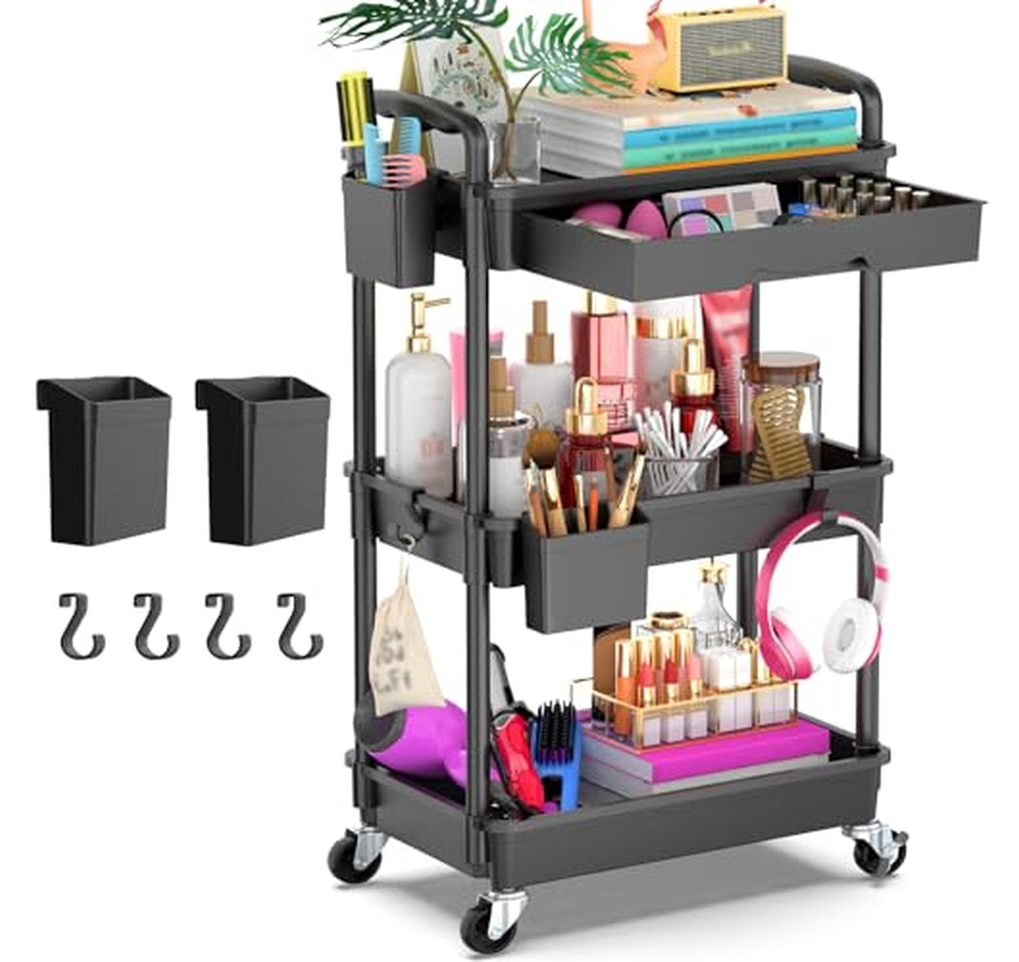 3 Tier Rolling Utility Cart with Drawer