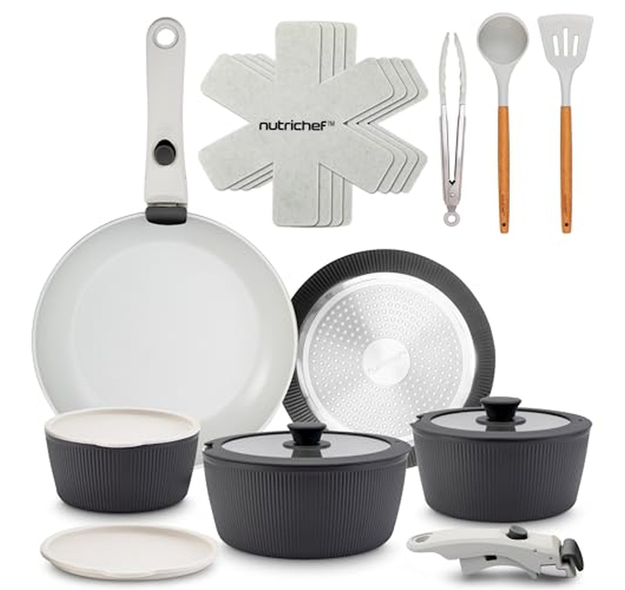 18-Piece Ceramic Nonstick Cookware Set with Detachable Handles