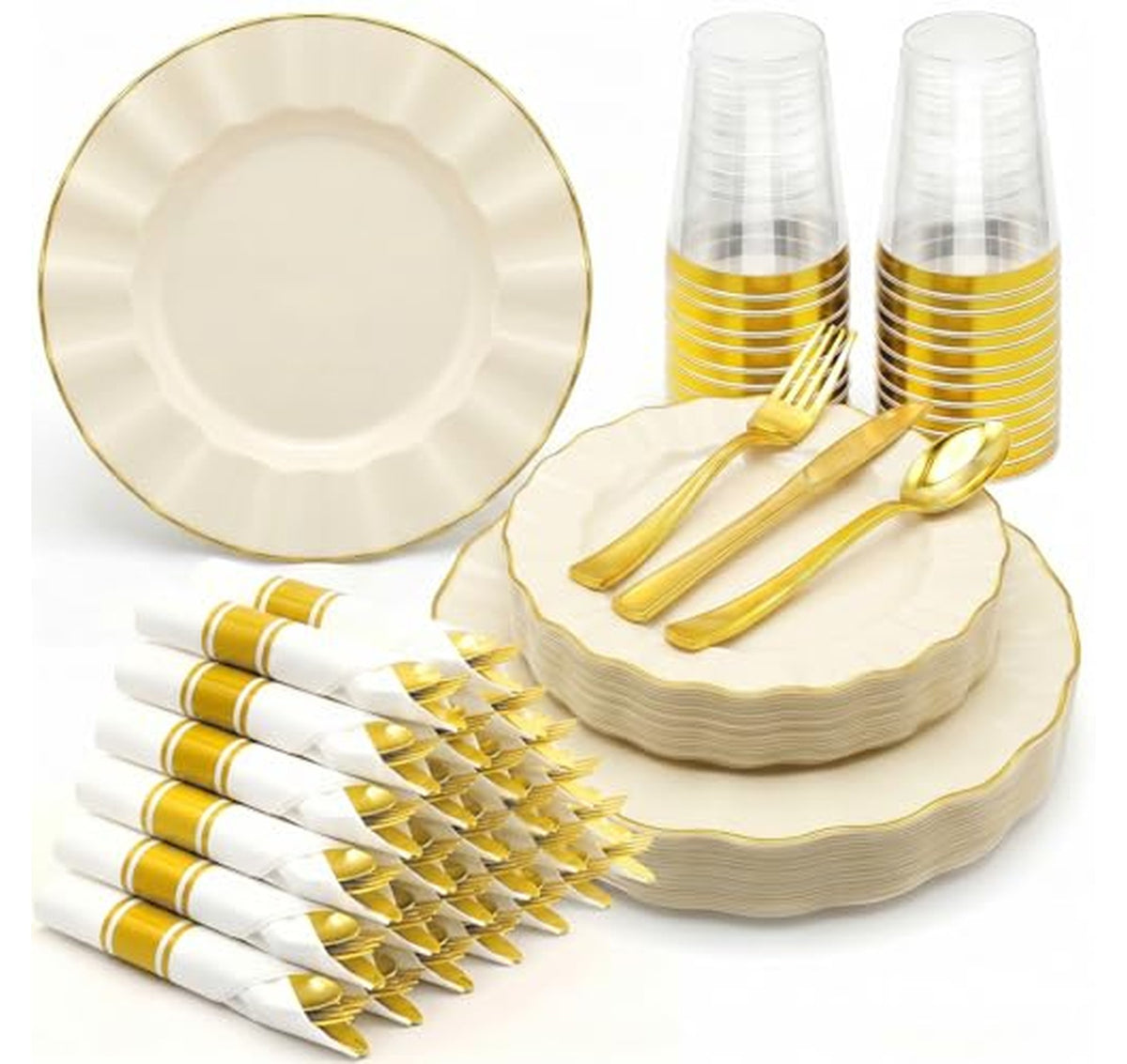 175 Piece Scalloped Plastic Dinnerware Plates Set
