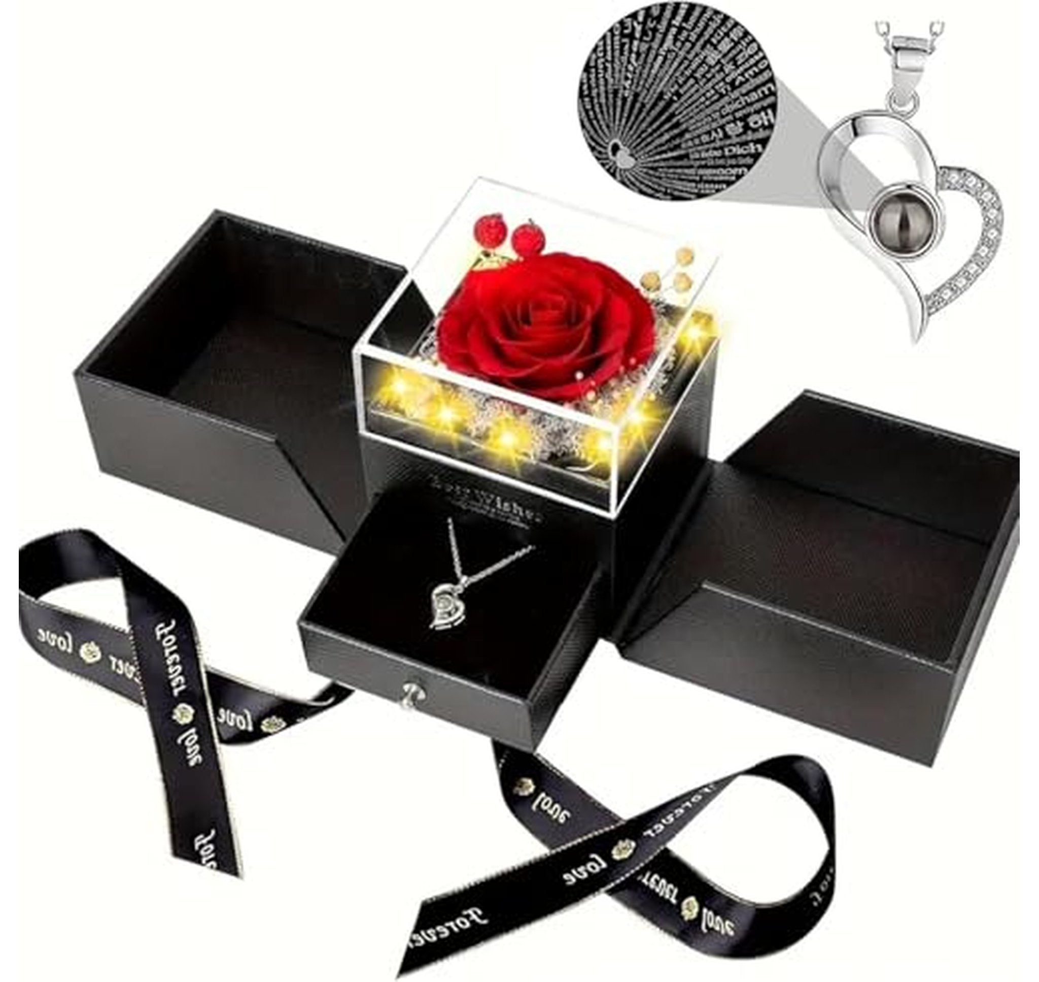 Preserved Rose Gift Box with Heart Necklace