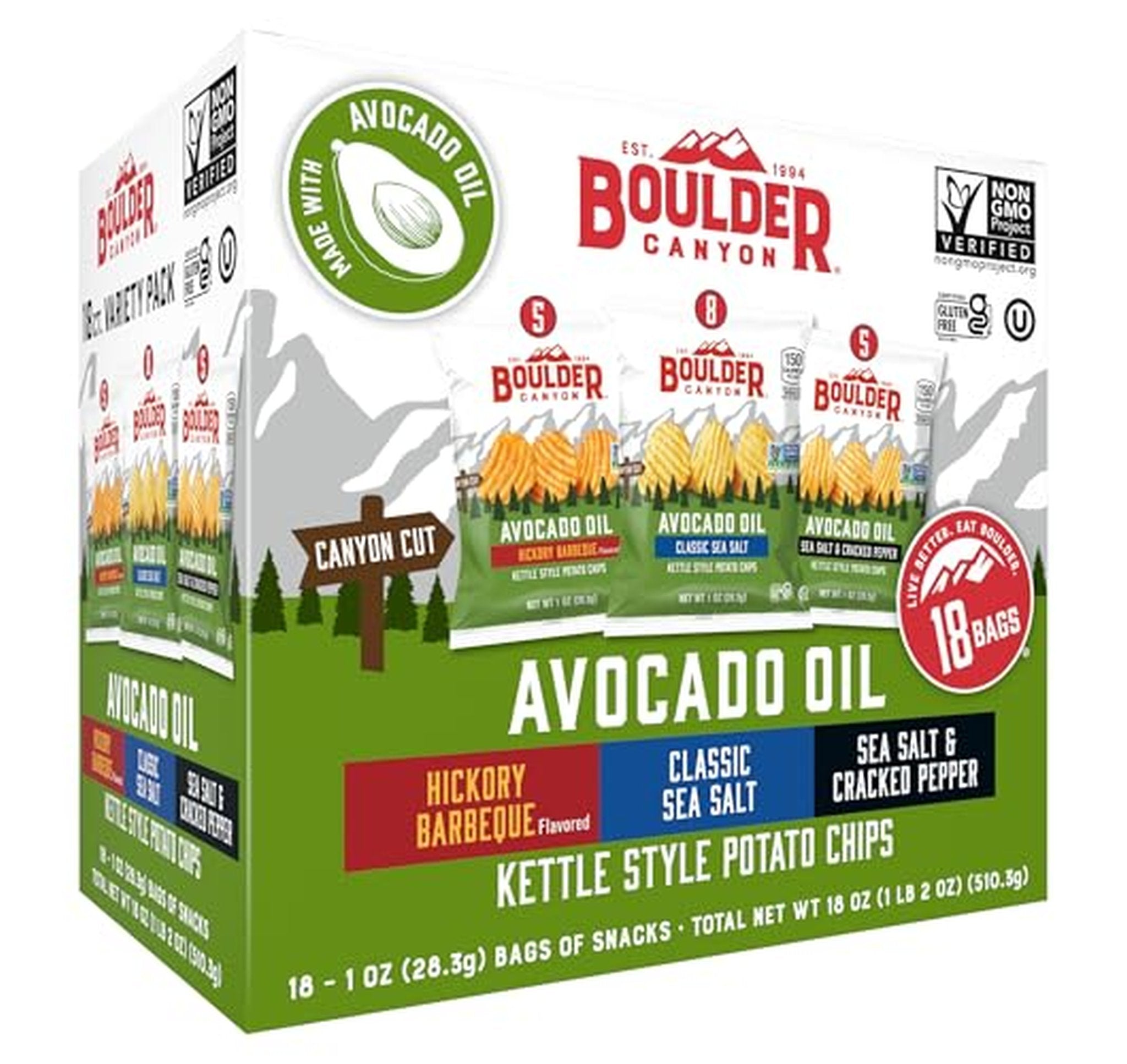 18 Count Avocado Oil Kettle Potato Chips Variety Pack