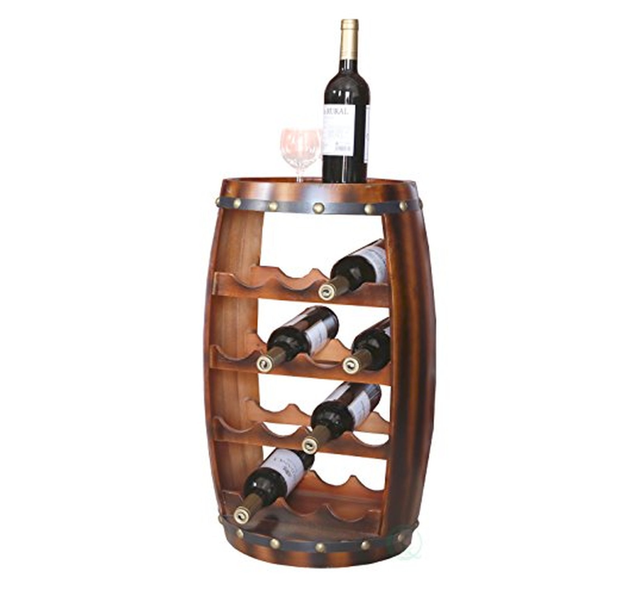 14 Bottle Wooden Barrel Wine Rack