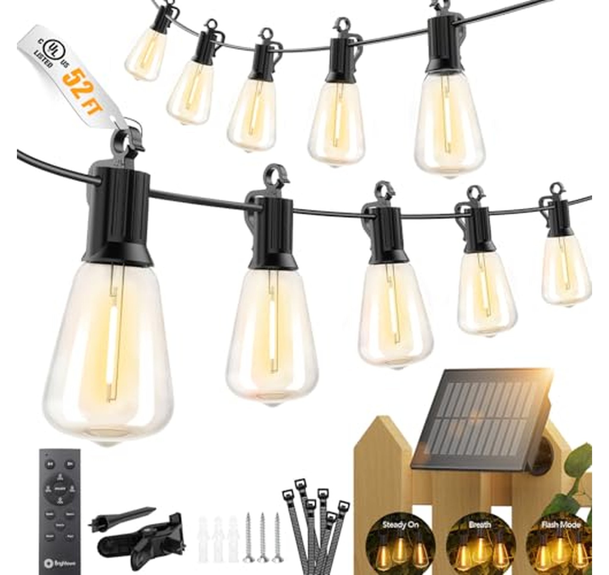 Solar Dimmable Outdoor String Lights with Remote