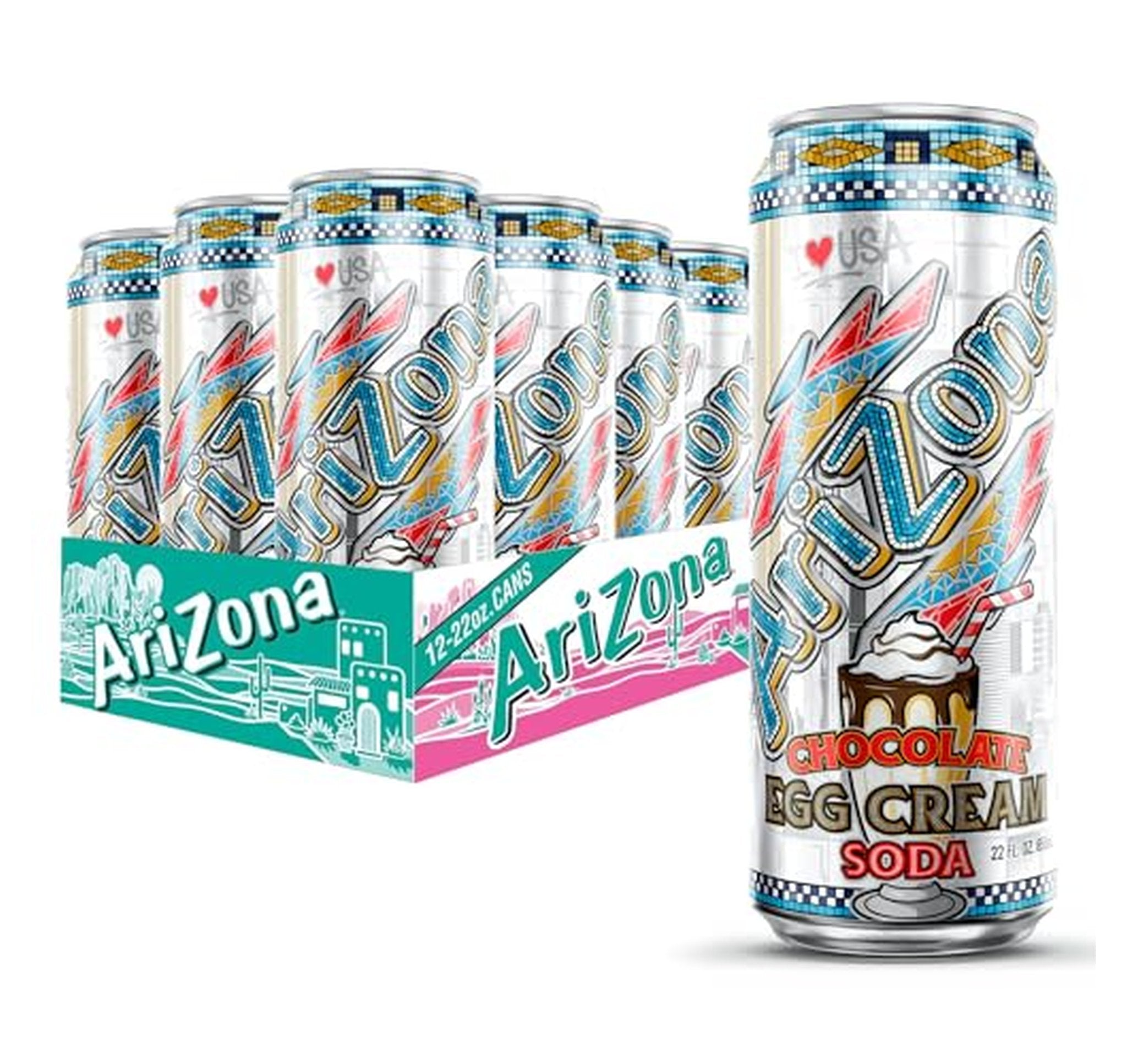 12 Pack AriZona Chocolate Egg Cream Soda 22oz (OU-D)