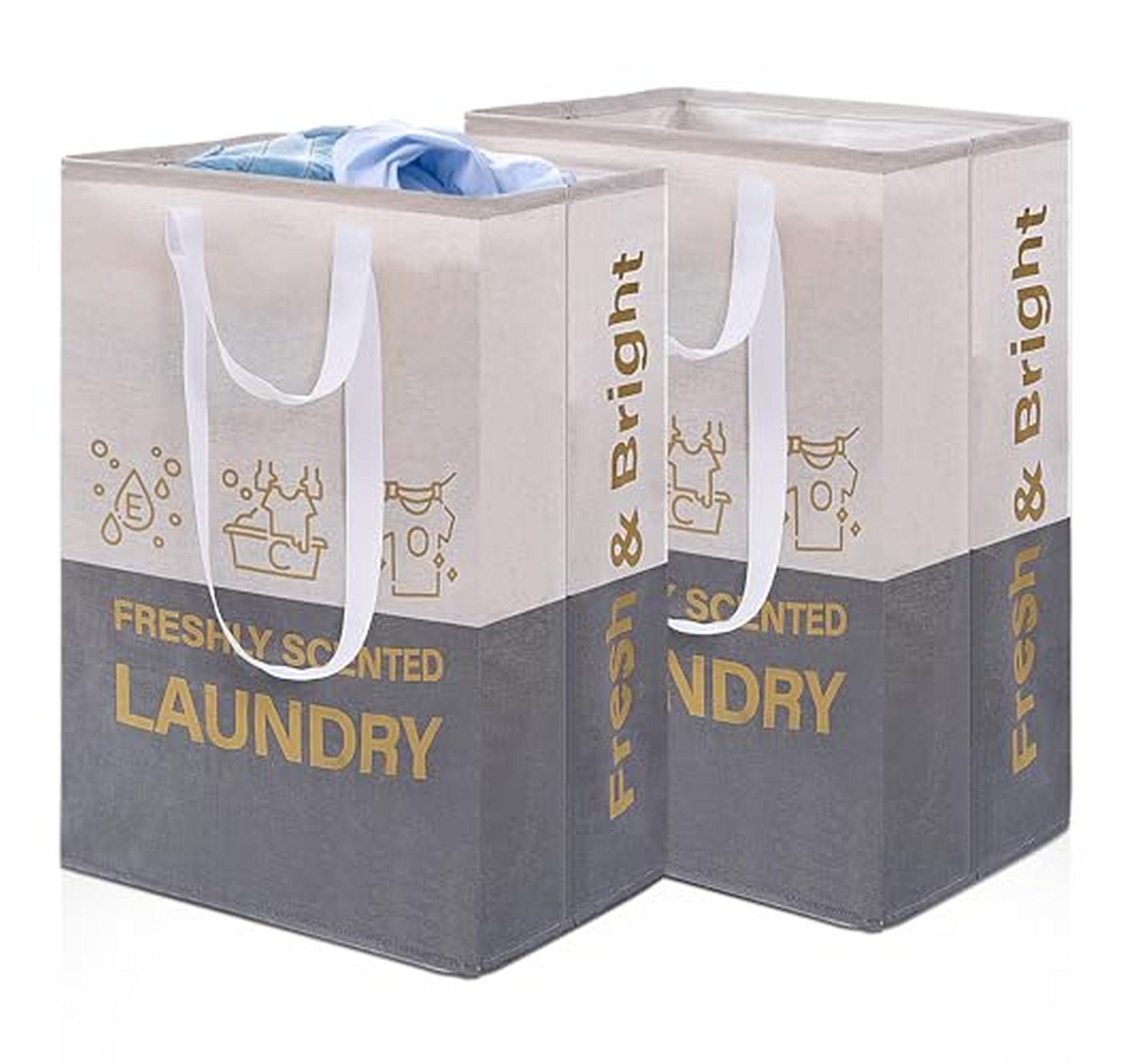 2 Pack Tall Collapsible Laundry Hampers, 92L Freestanding