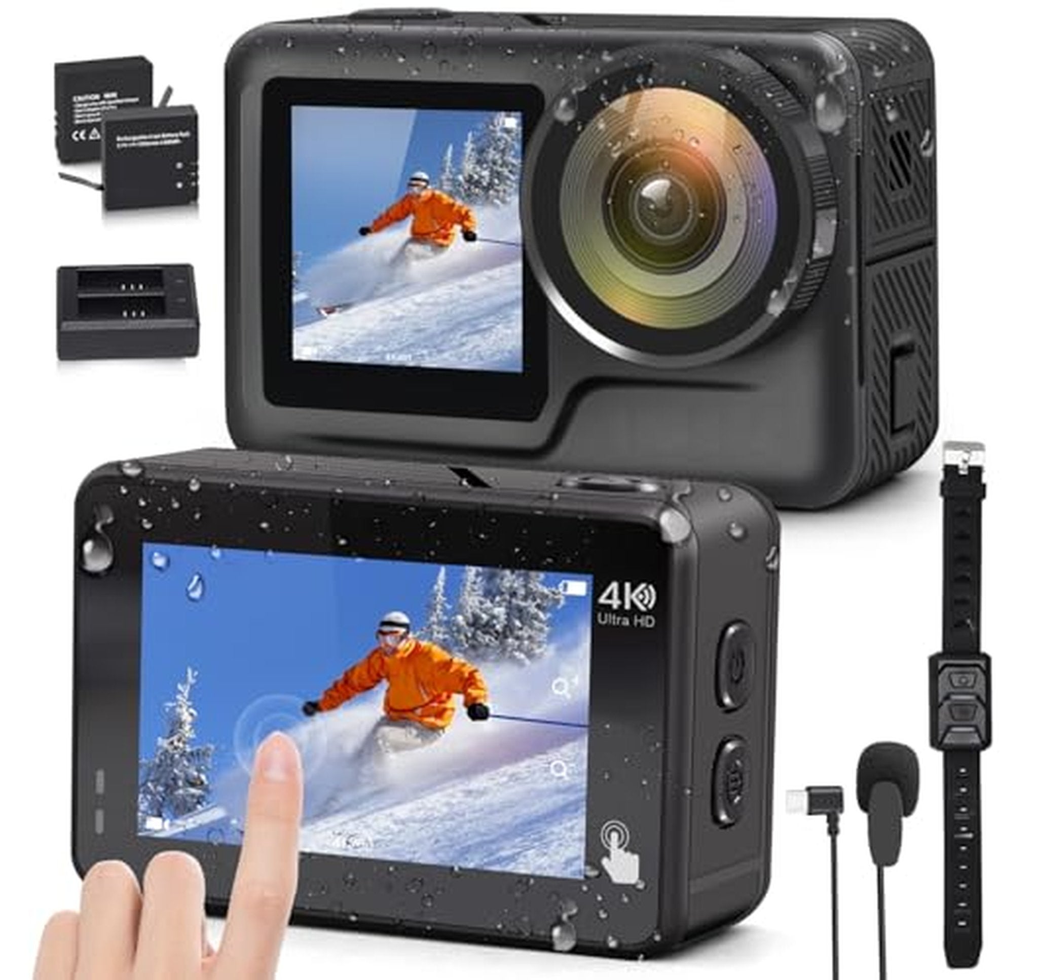 4K 60FPS Waterproof Action Camera with Dual Screens