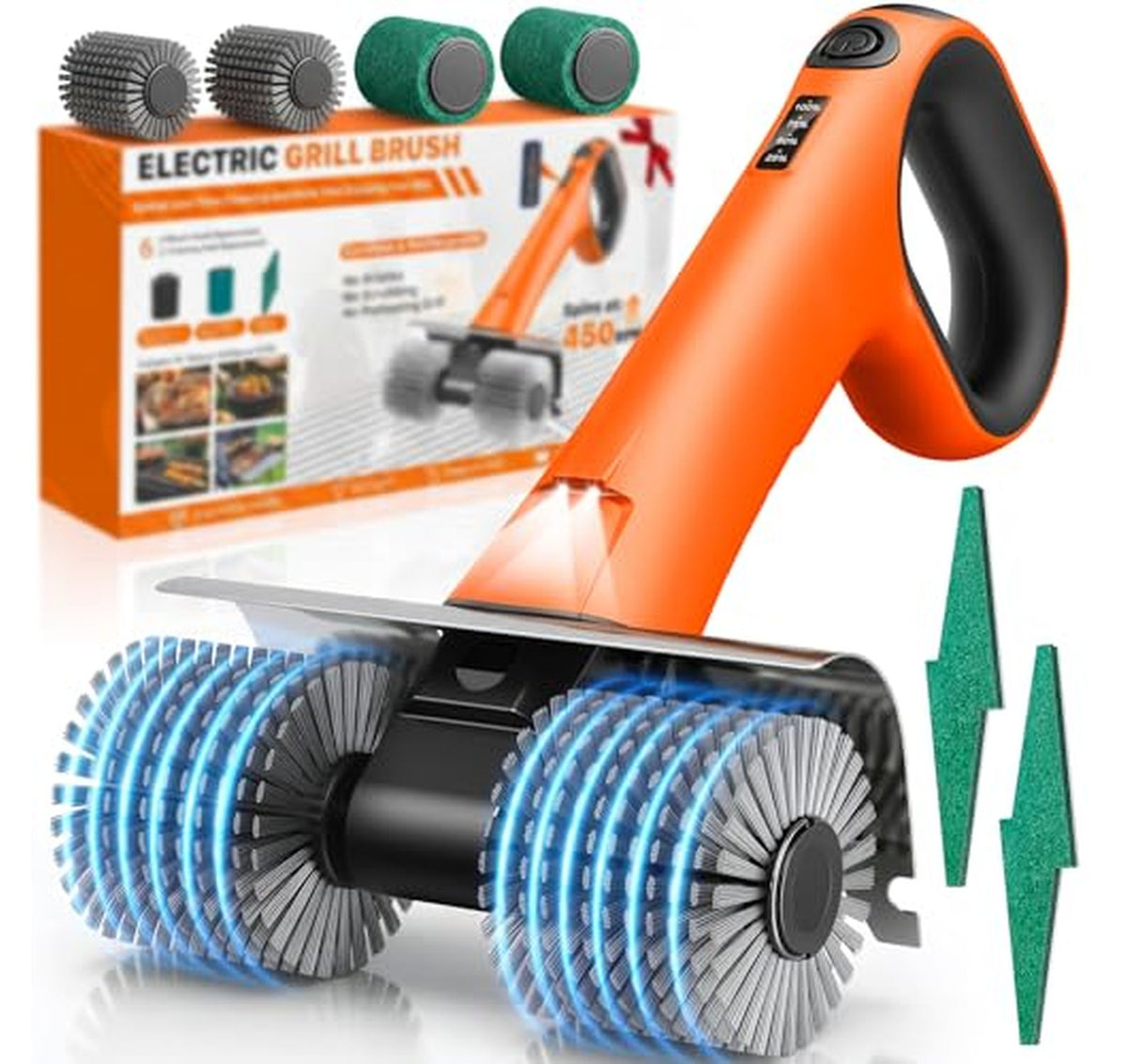 Cordless Electric Grill Brush with Rotating Heads